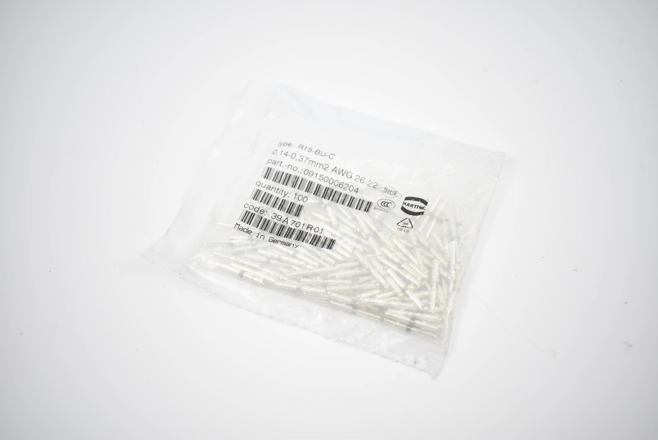 Harting Crimpkontakt R15-BU-C ( 09150006204 ) 0,14-0,37mm² AWG 26-22 ( VE 100x )
