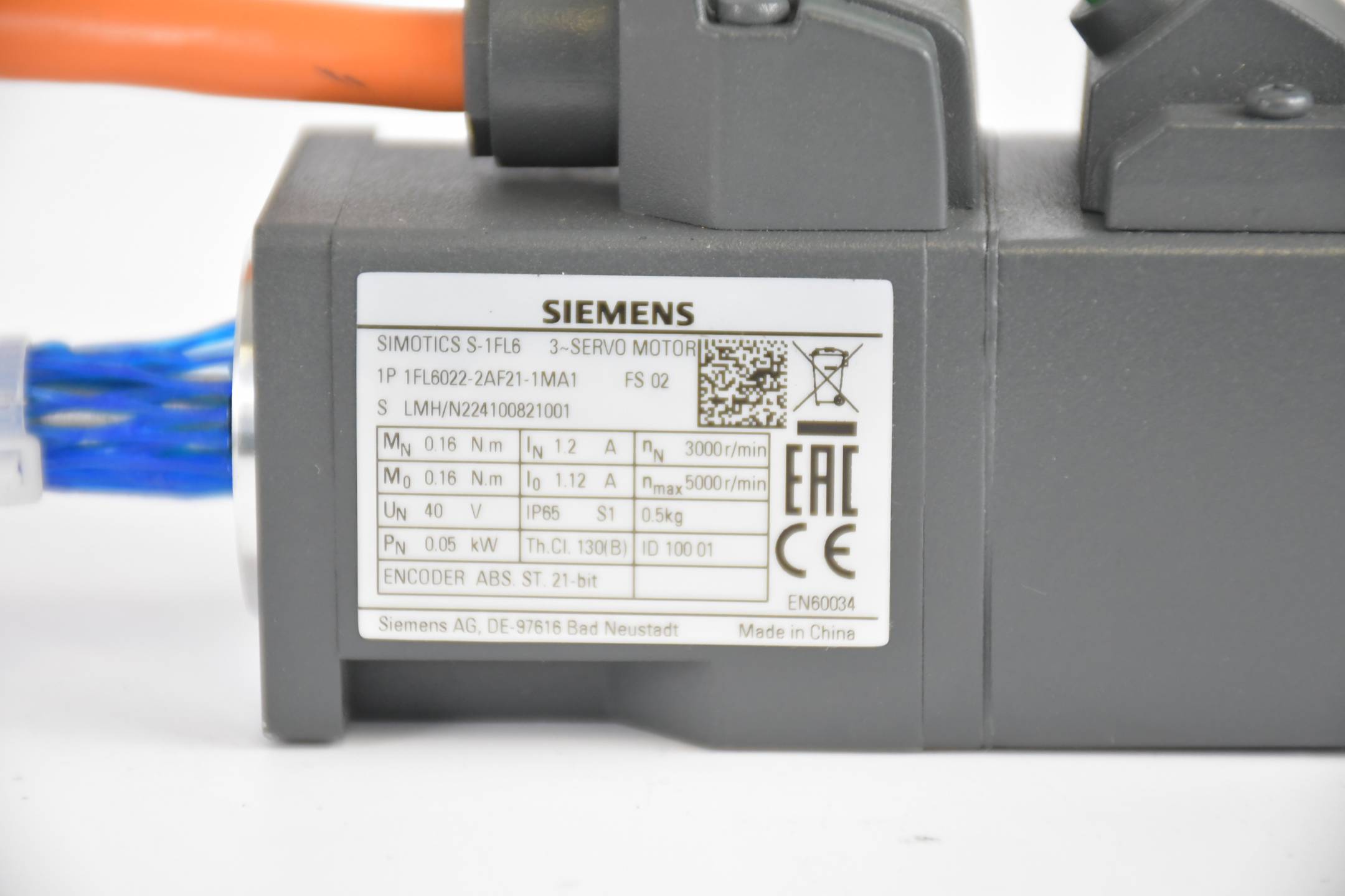 Siemens simotics S-1FL6 Motor 1FL6022-2AF21-1MA1 ( 1FL6 022-2AF21-1MA1 ) E2
