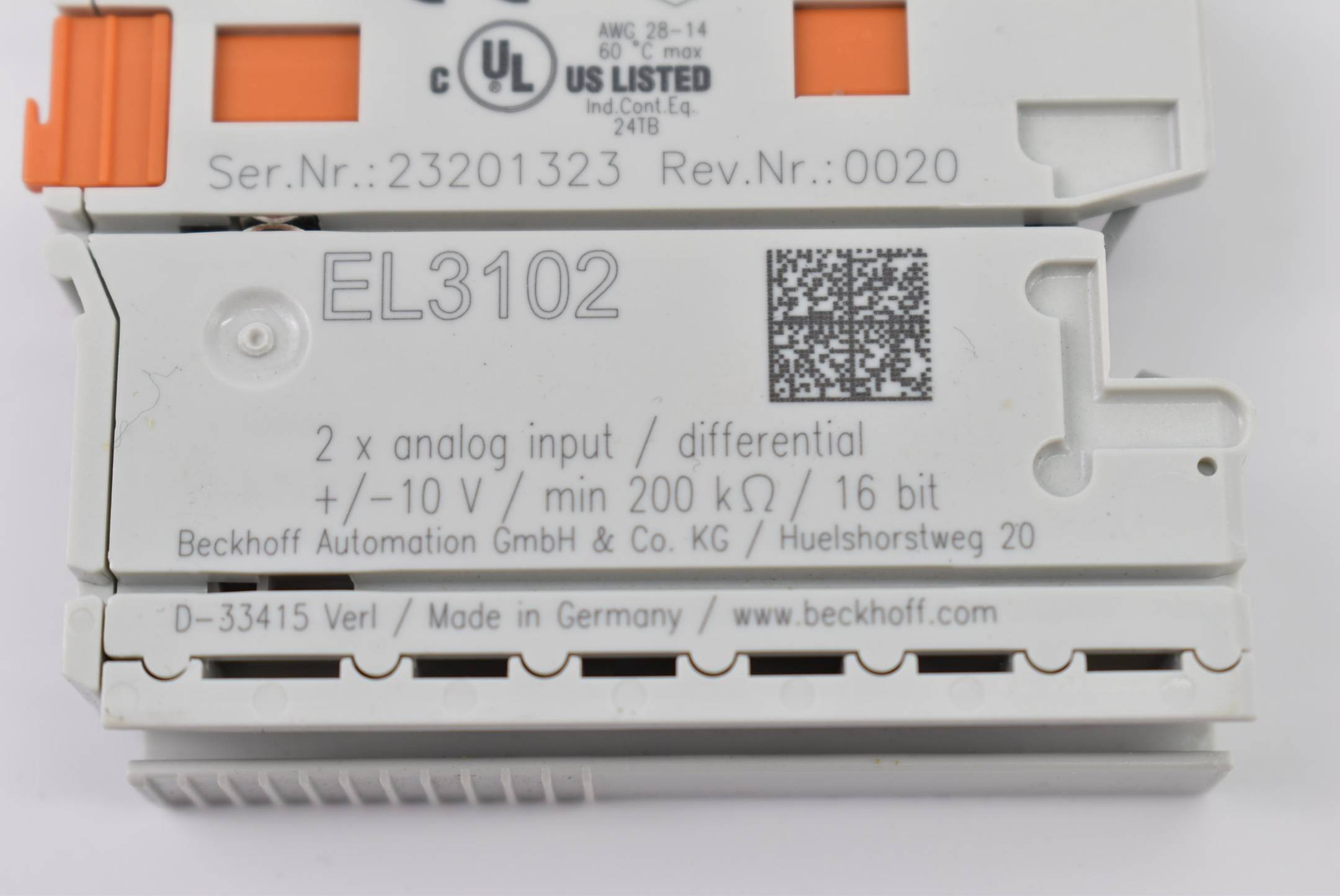 Beckhoff EtherCAT-Klemme 2-Kanal-Analog-Eingang 10V 16Bot EL3102 ( EL 3102 )