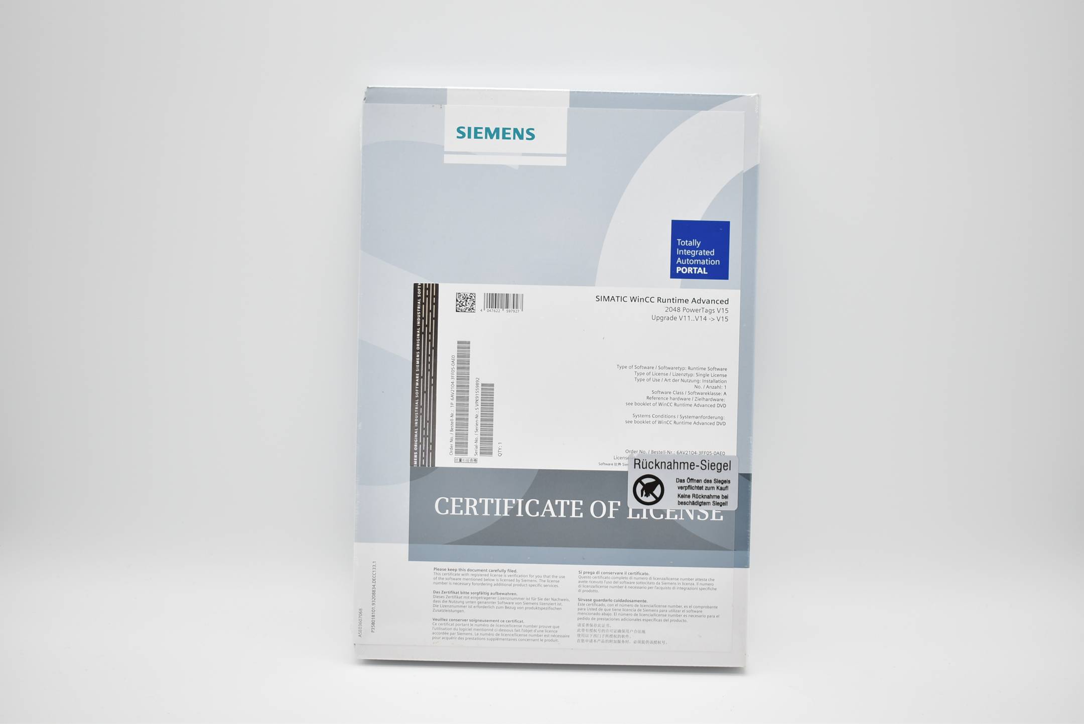 Siemens simatic WinCC Runtime Advanced 2048 PowerTags V15 6AV2104-3FF05-0AE0