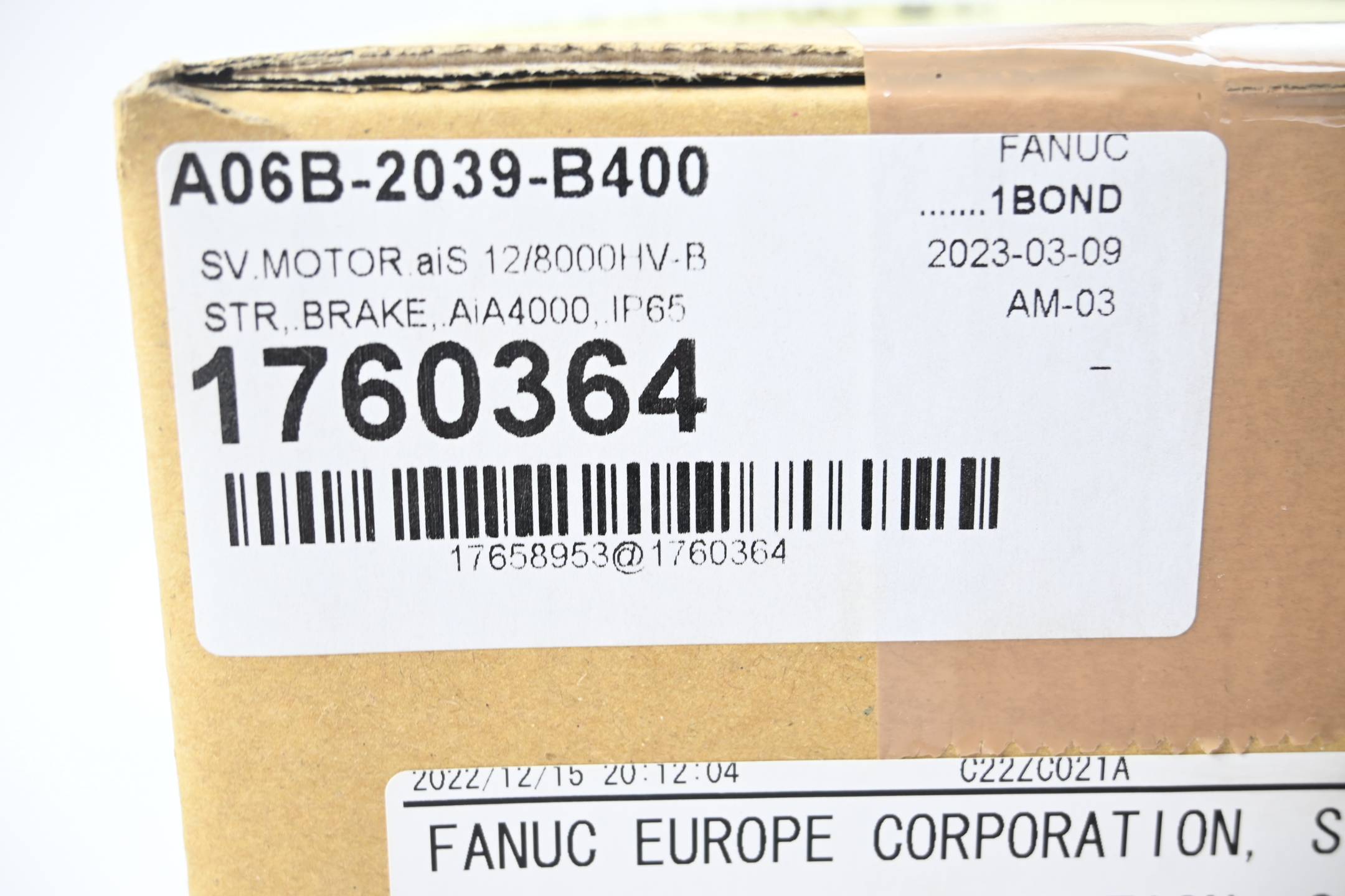 Fanuc AC Servo Motor αis 12/8000HV-B A06B-2039-B400