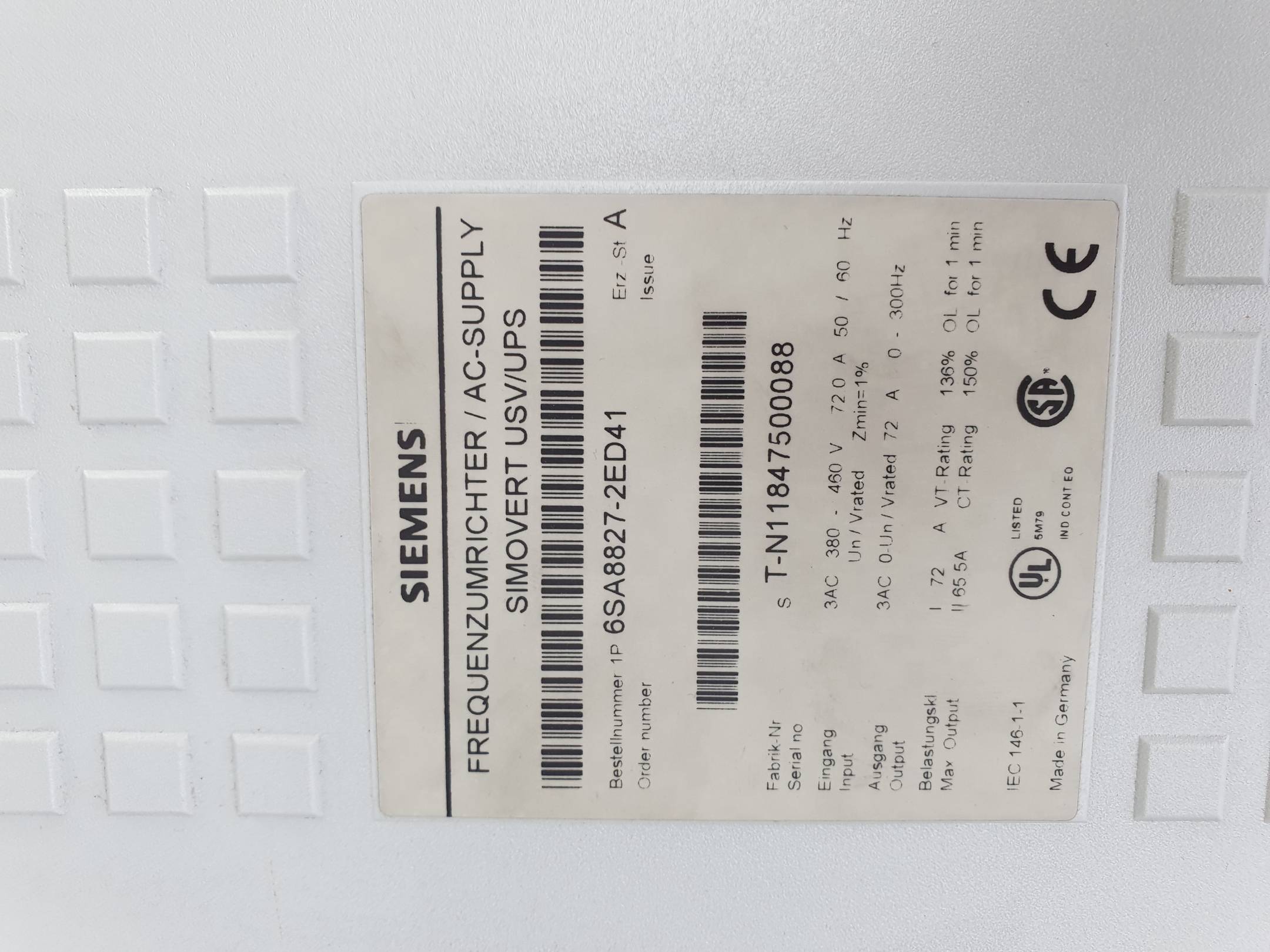 Siemens simovert AC-Supply 6SA8827-2ED41 inkl. 6SA8252-0BC60