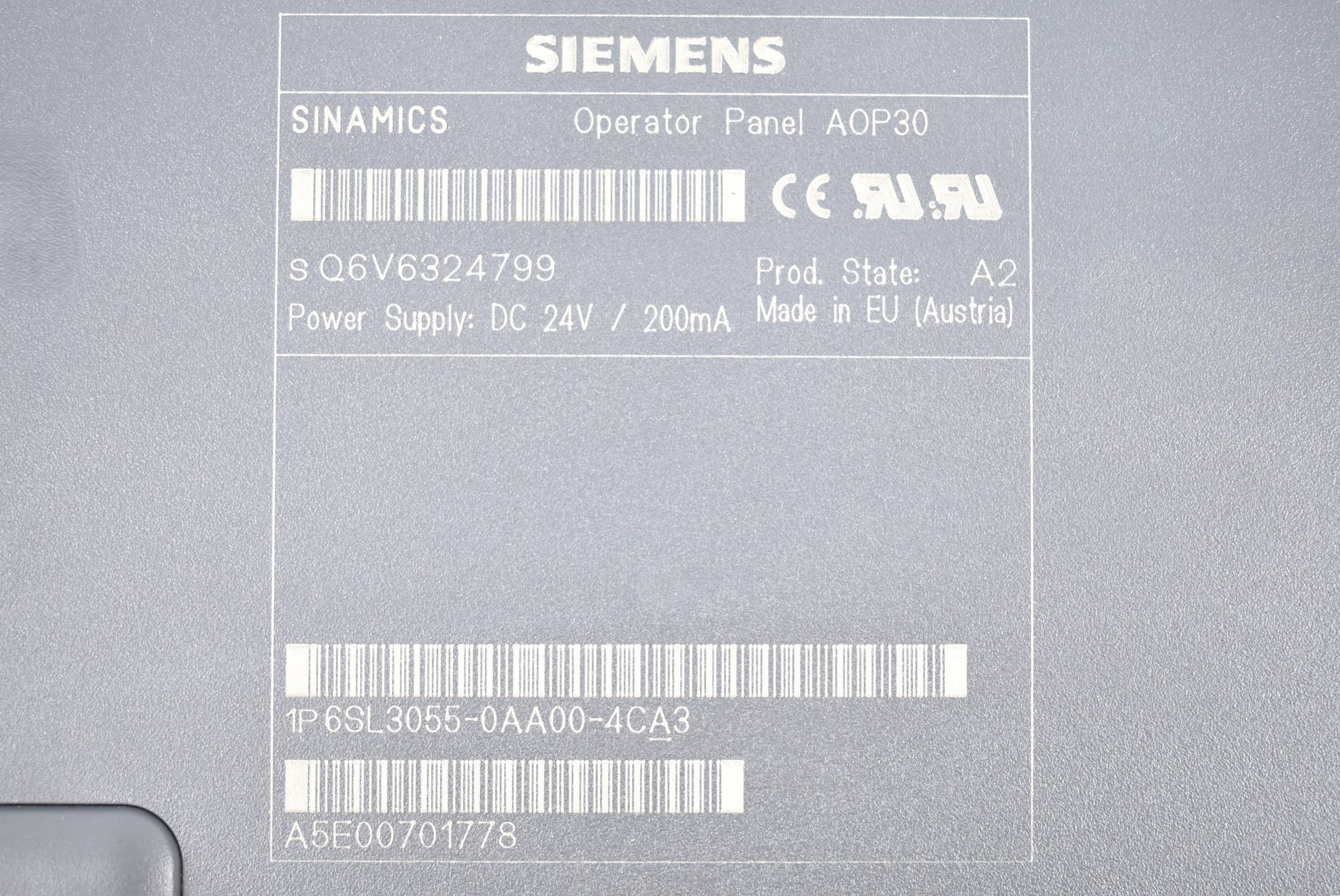 Siemens Sinamics Panel AOP30 6SL3055-0AA00-4CA3 ( 6SL3 055-0AA00-4CA3 ) A2
