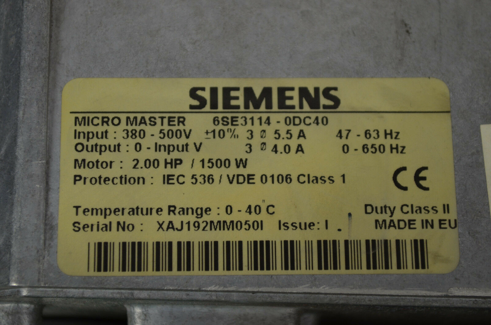 Siemens Micromaster 6SE3114-0DC40 ( 6SE3 114-0DC40 )