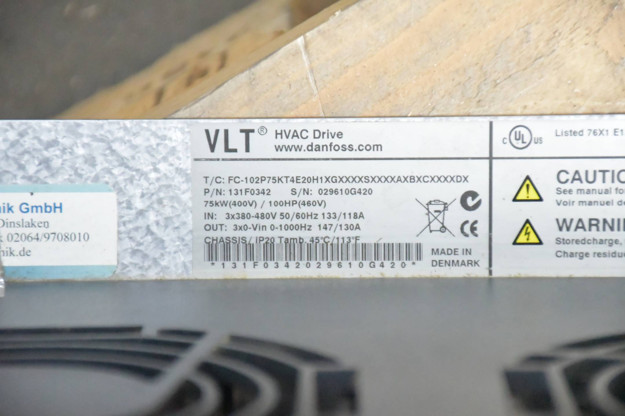 Danfoss VLT® HVAC Drive FC-102P75KT4E20H1XGXXXXSXXXXAXBXCXXXXDX ( 131F0342 )