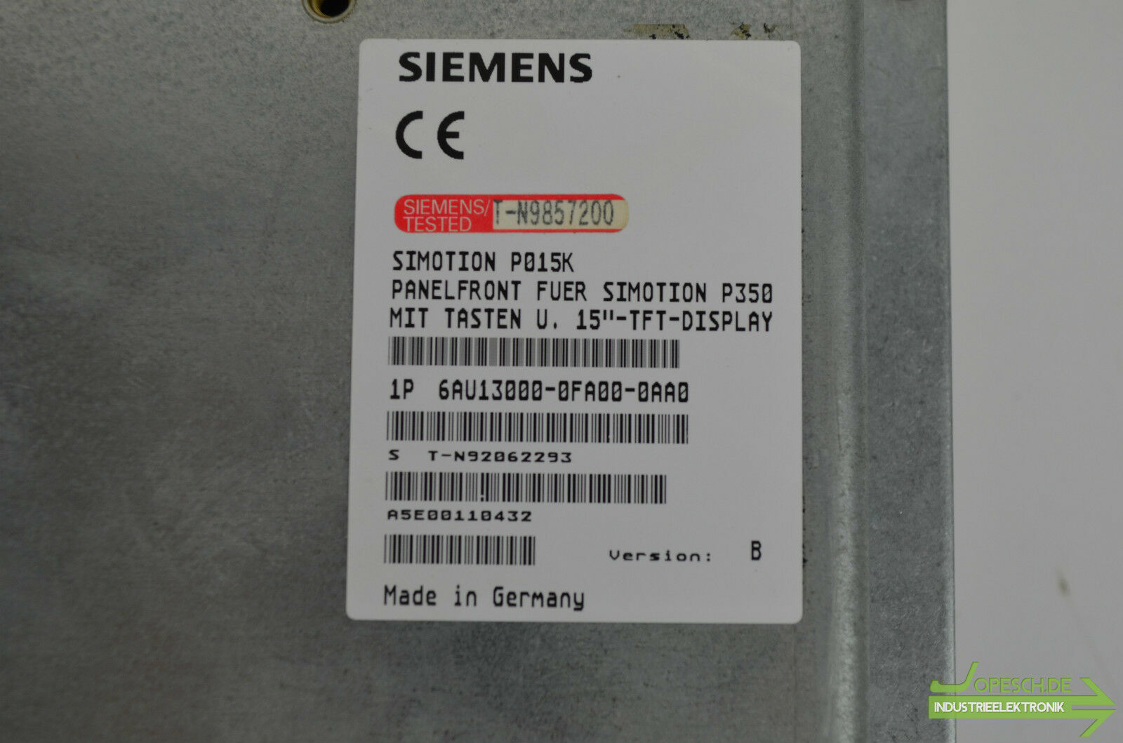 Siemens simotion P015K Panelfront 15'' 6AU13000-0FA00-0AA0 ( 6AU1 300-0FA00-0AA0 )