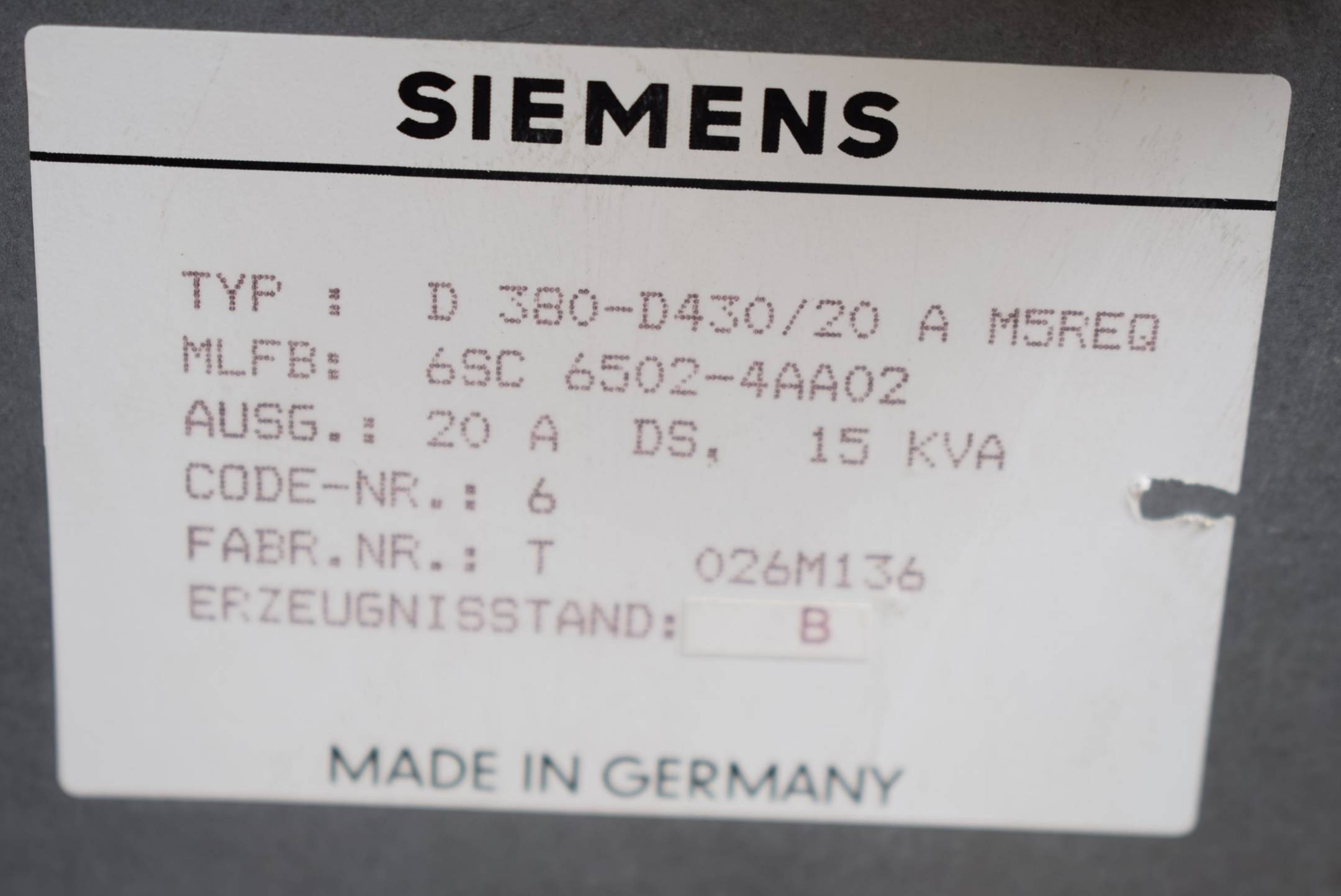 Siemens Simodrive 650AC-HSA Transistor-Pulsumrichter Komplettgerät 6SC6502-4AA02