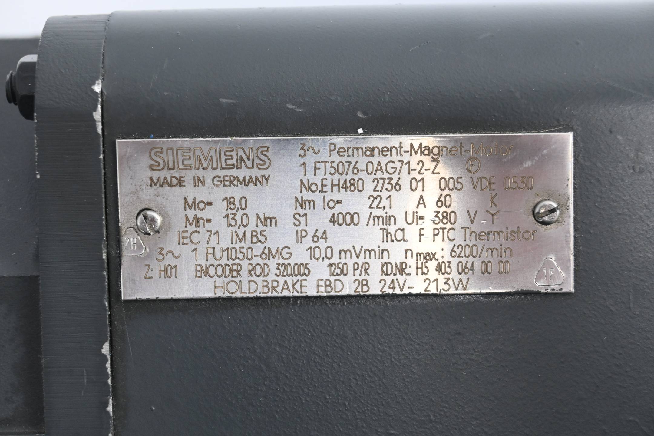 Siemens 3~ Permanent Magnet Motor 1FT5076-0AG71-2-Z ( 1FT5 076-0AG71-2-Z )