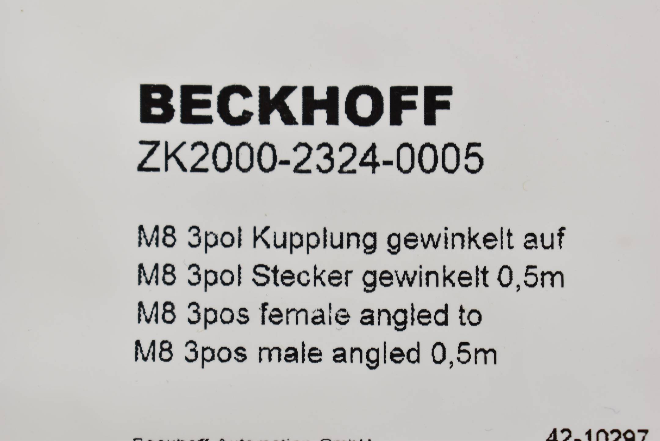 Beckhoff Sensorleitung PUR M8 3pol Kupplung 0,5 m ZK2000-2324-0005