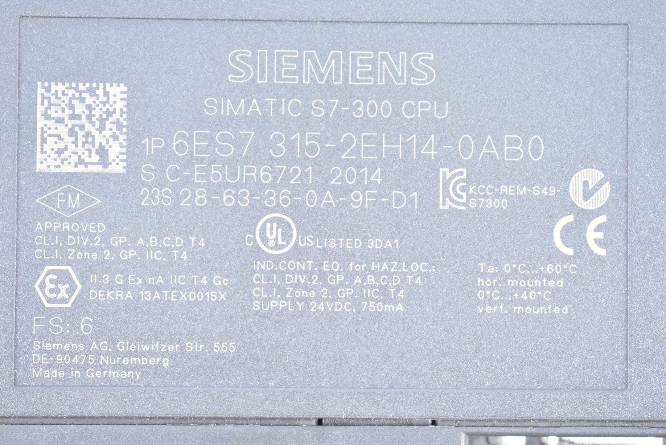 Siemens Simatic S7-300 CPU315-2 6ES7315-2EH14-0AB0 ( 6ES7 315-2EH14-0AB0 ) E6
