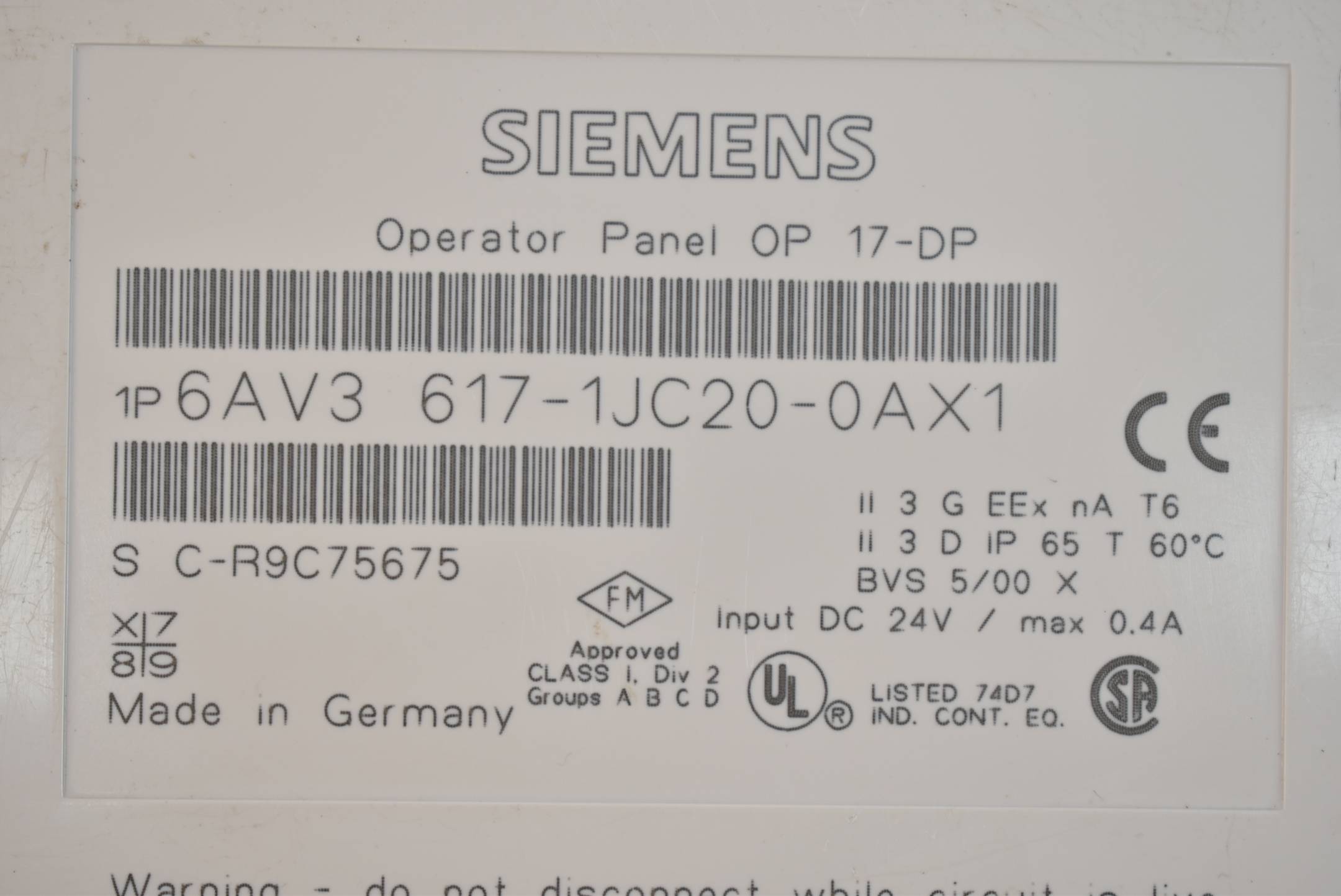 Siemens OP17-DP Gehäuse 6AV3 617-1JC20-0AX1 ( 6AV3617-1JC20-0AX1 ) Zustand C