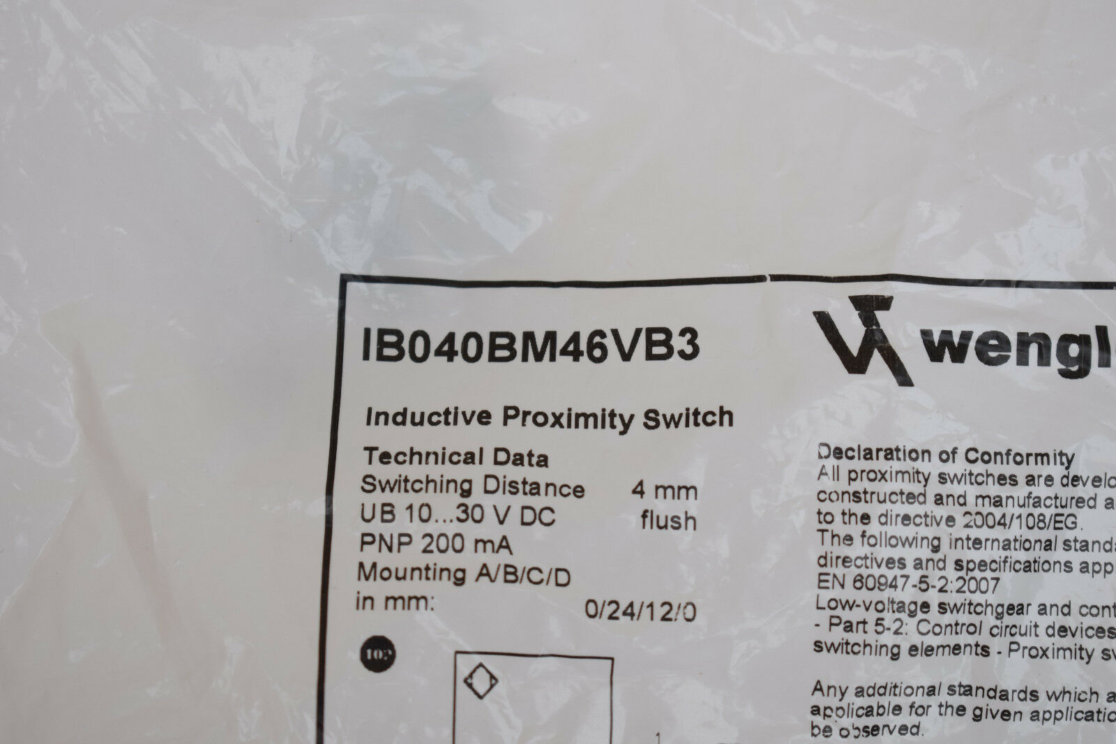 Wenglor Inductive Proximity Switch IB040BM46VB3 