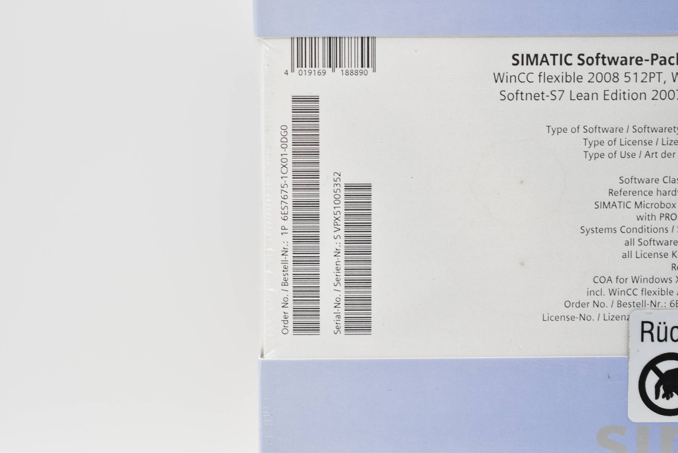 Siemens simatic Software-Pack HMI/RTX 6ES7675-1CX01-0DG0 ( 6ES7 675-1CX01-0DG0 )