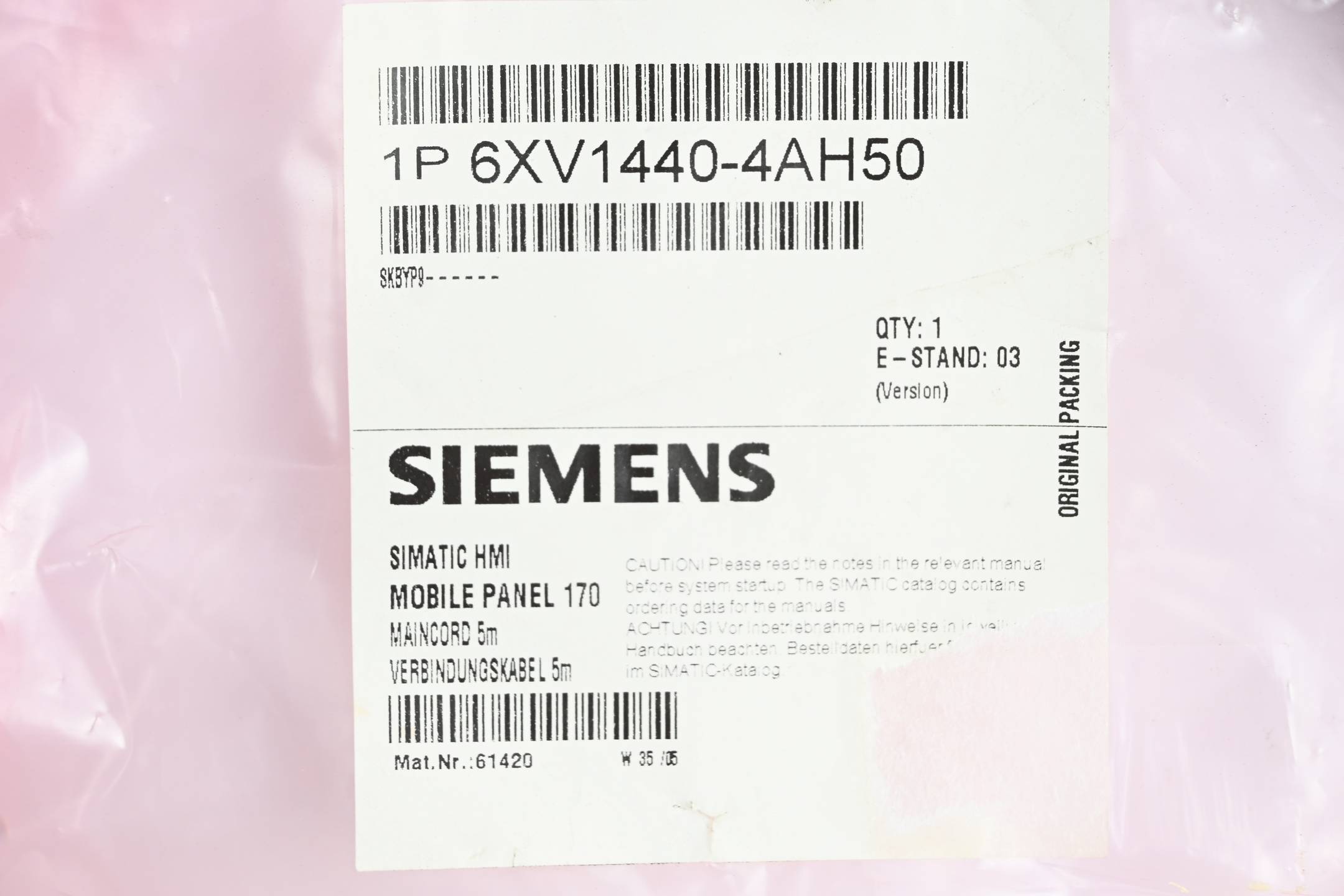 Siemens Simatic HMI Verbindungskabel 6XV1440-4AH50 ( 6XV1 440-4AH50 ) 5m
