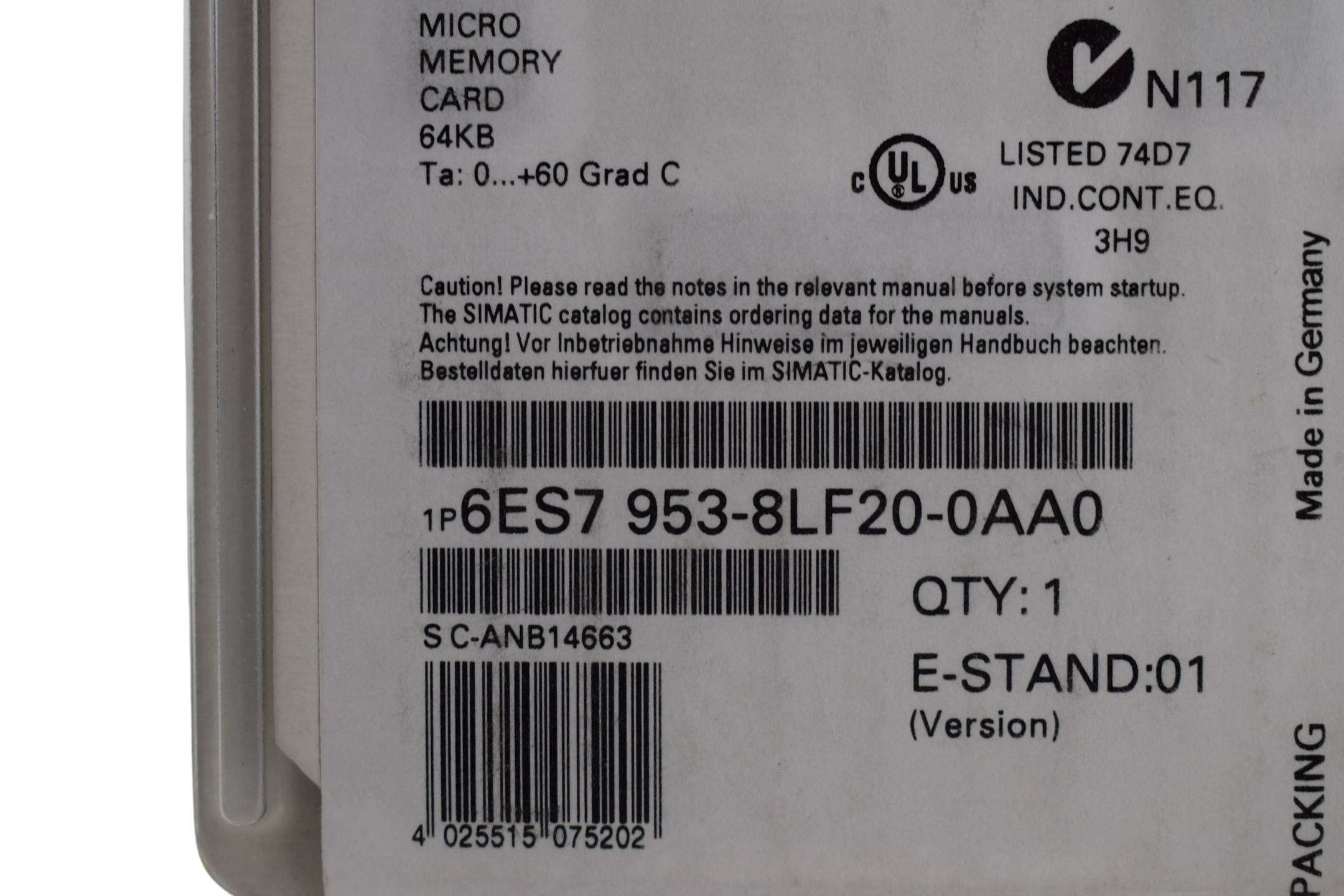 Siemens simatic S7 Micro Memory Card 6ES7 953-8LF20-0AA0 ( 6ES7953-8LF20-0AA0 ) E1 Siemens simatic S7 Micro Memory Card 6ES7 953-8LF20-0AA0 ( 6ES7953-8LF20-0AA0 ) E1