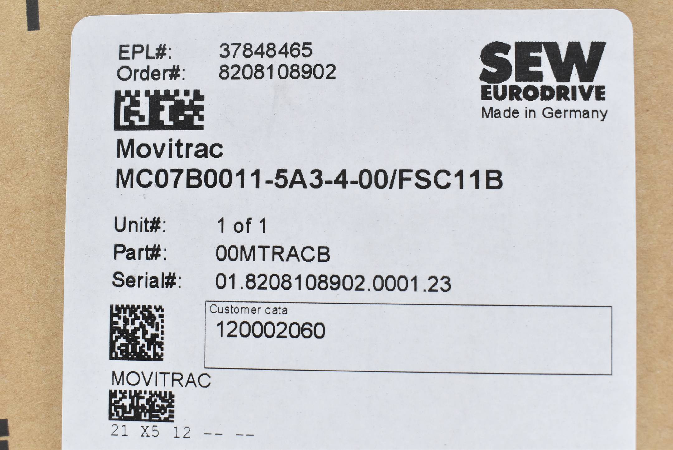 SEW Eurodrive Movitrac MC07B0011-5A3-4-00/FSC11B