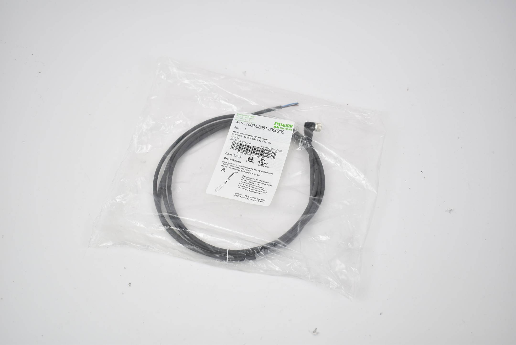 Murr Elektronik Verbindungsleitung 2m 50VAC 60VDC 4A 7000-08081-6300200