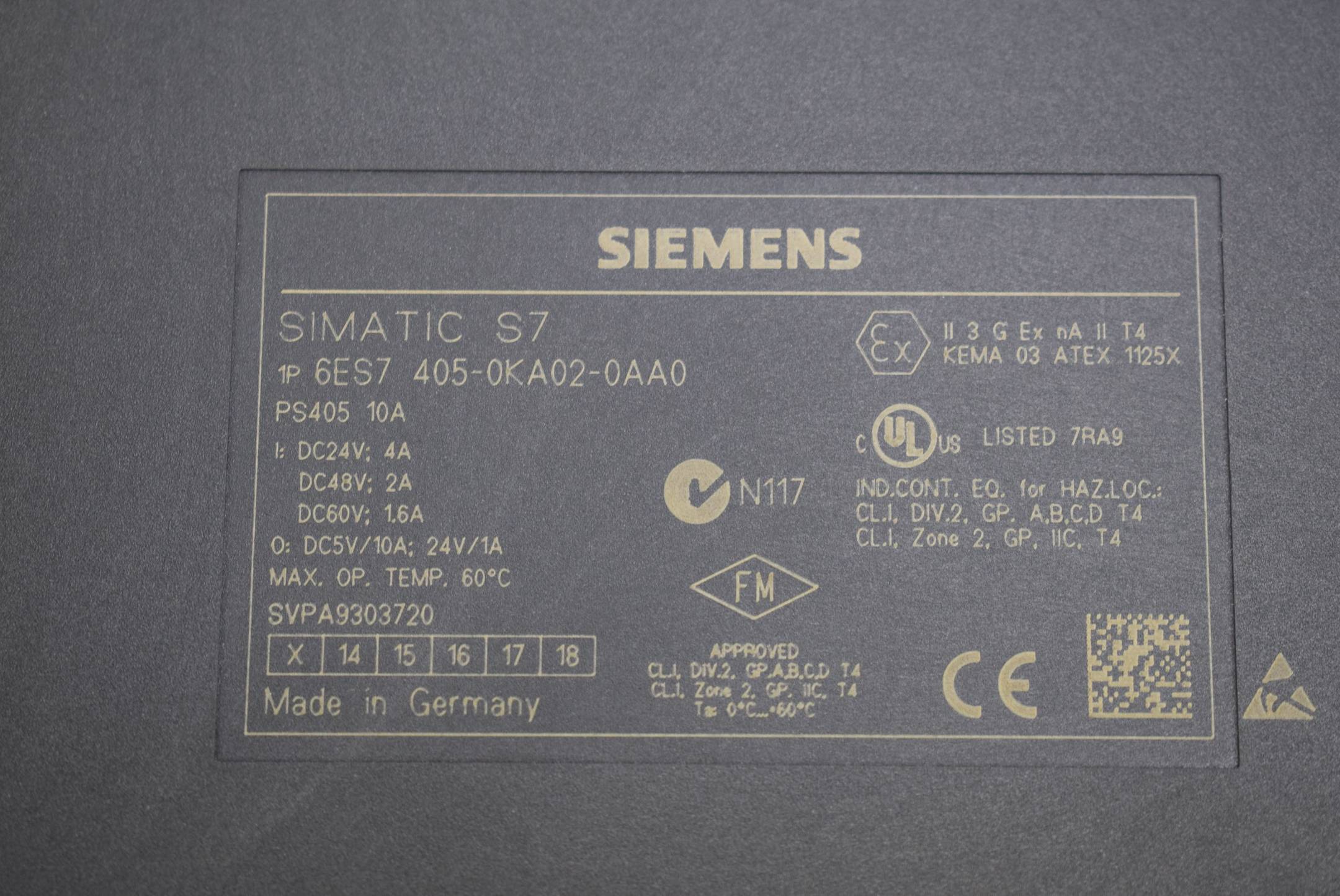Siemens simatic S7-400 PS 405 10A 6ES7 405-0KA02-0AA0 ( 6ES7405-0KA02-0AA0 )
