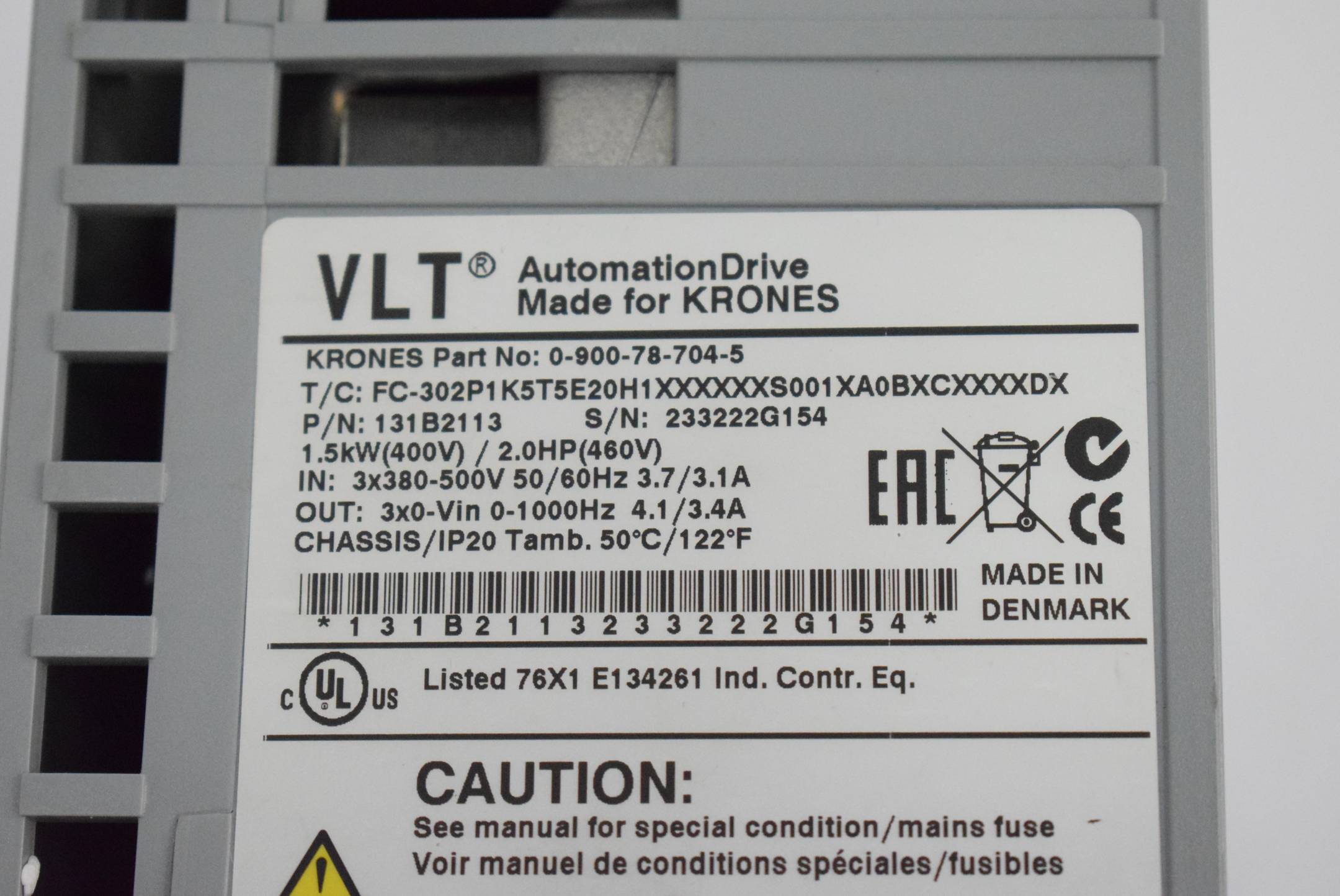 Danfoss VLT FC-302P1K5T5E20H1 ( 131B2113 ) Inkl. LCP 102