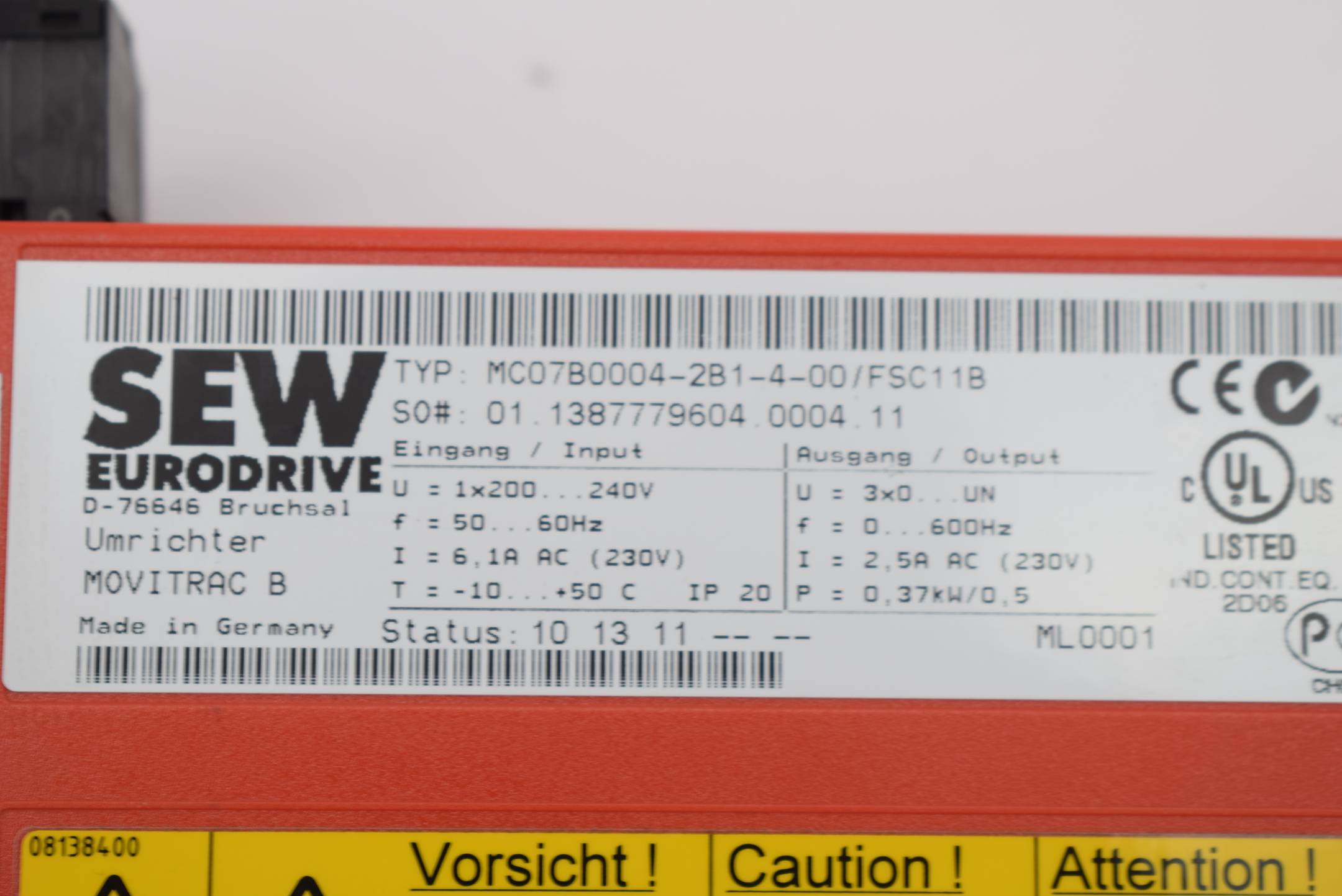 SEW Eurodrive Movitrac B Frequenzumrichter MC07B0004-2B1-4-00