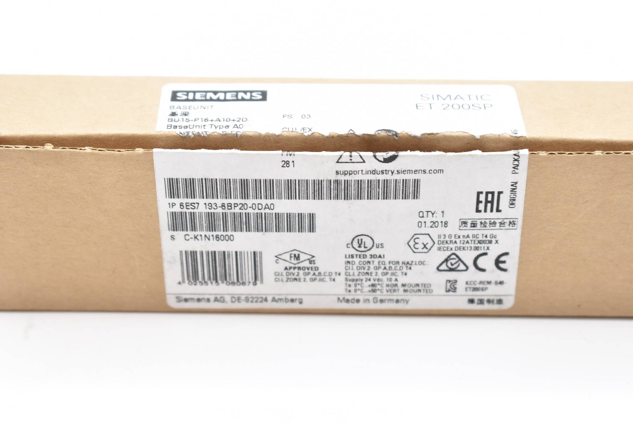 Siemens Simatic ET 200SP BaseUnit 6ES7193-6BP20-0DA0 ( 6ES7 193-6BP20-0DA0 )