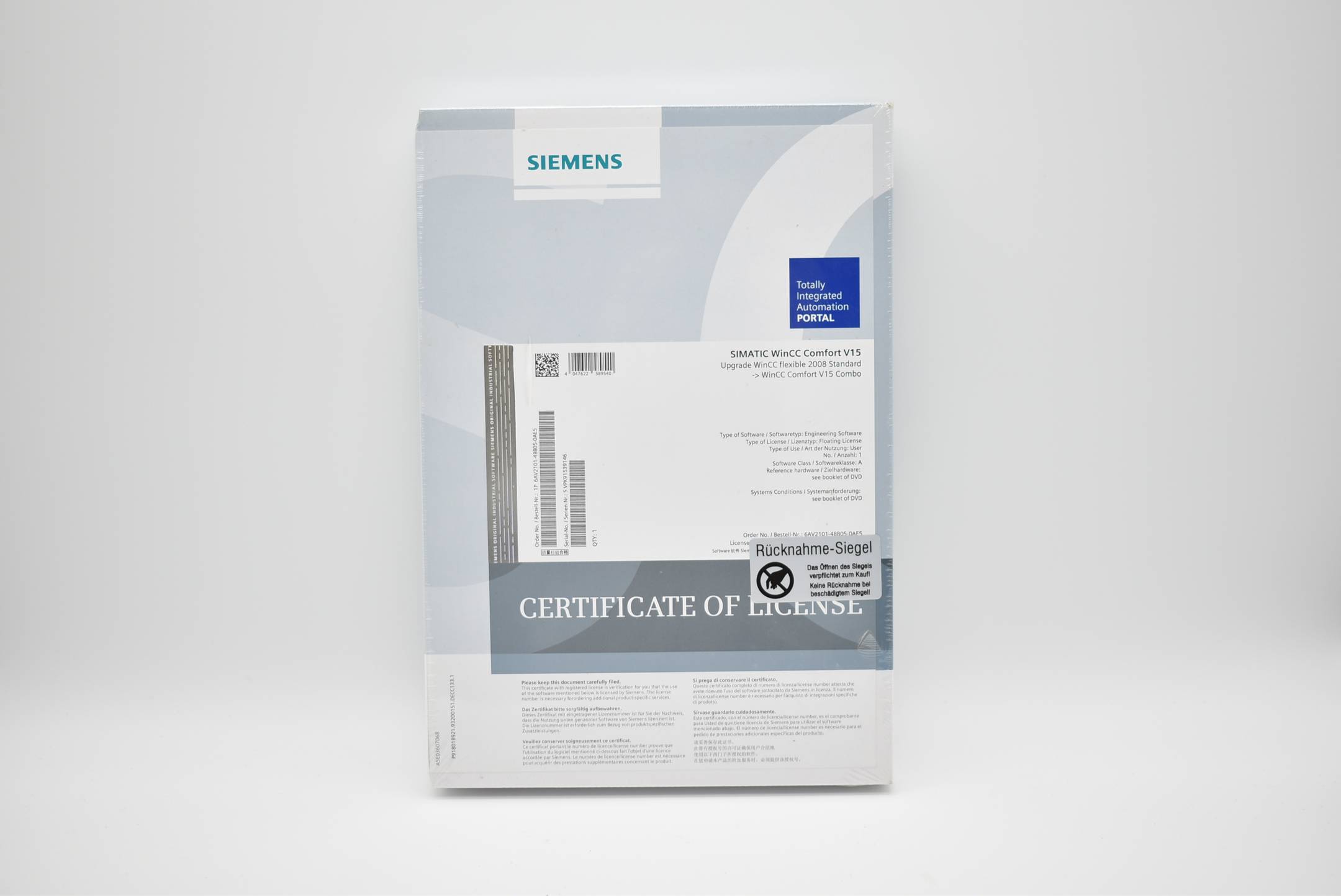 Siemens simatic WinCC Comfort V15 Upgrade 6AV2101-4BB05-0AE5