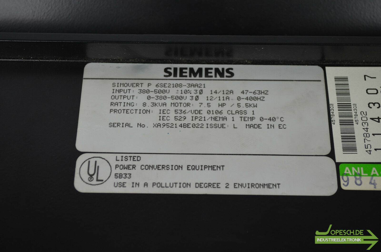 Siemens simovert P 6SE2108-3AA21 ( 6SE2 108-3AA21 )