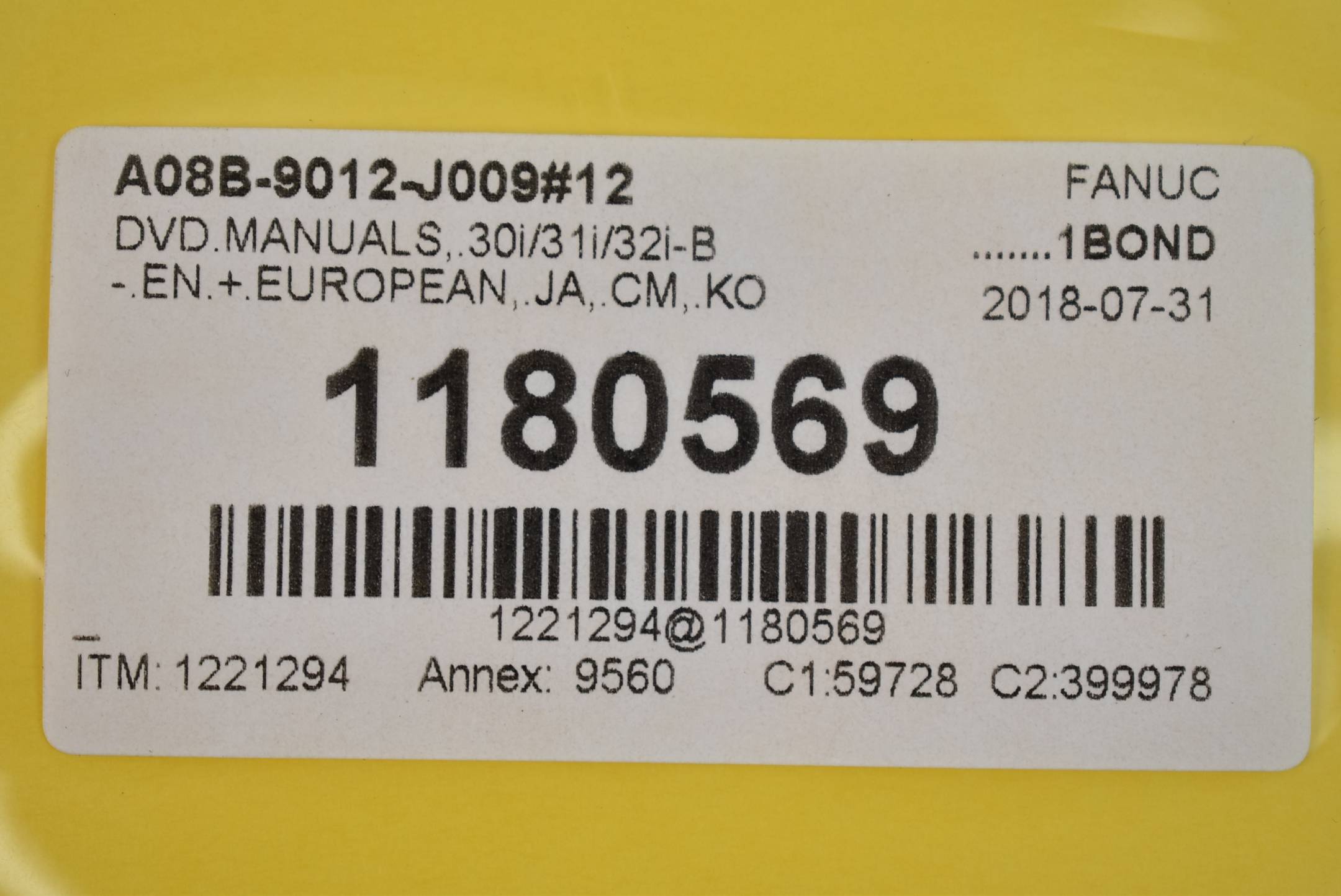 Fanuc DVD Manuals 30i/31i/32i-B-EN + European JA, CM, KO A08B-9012-J009