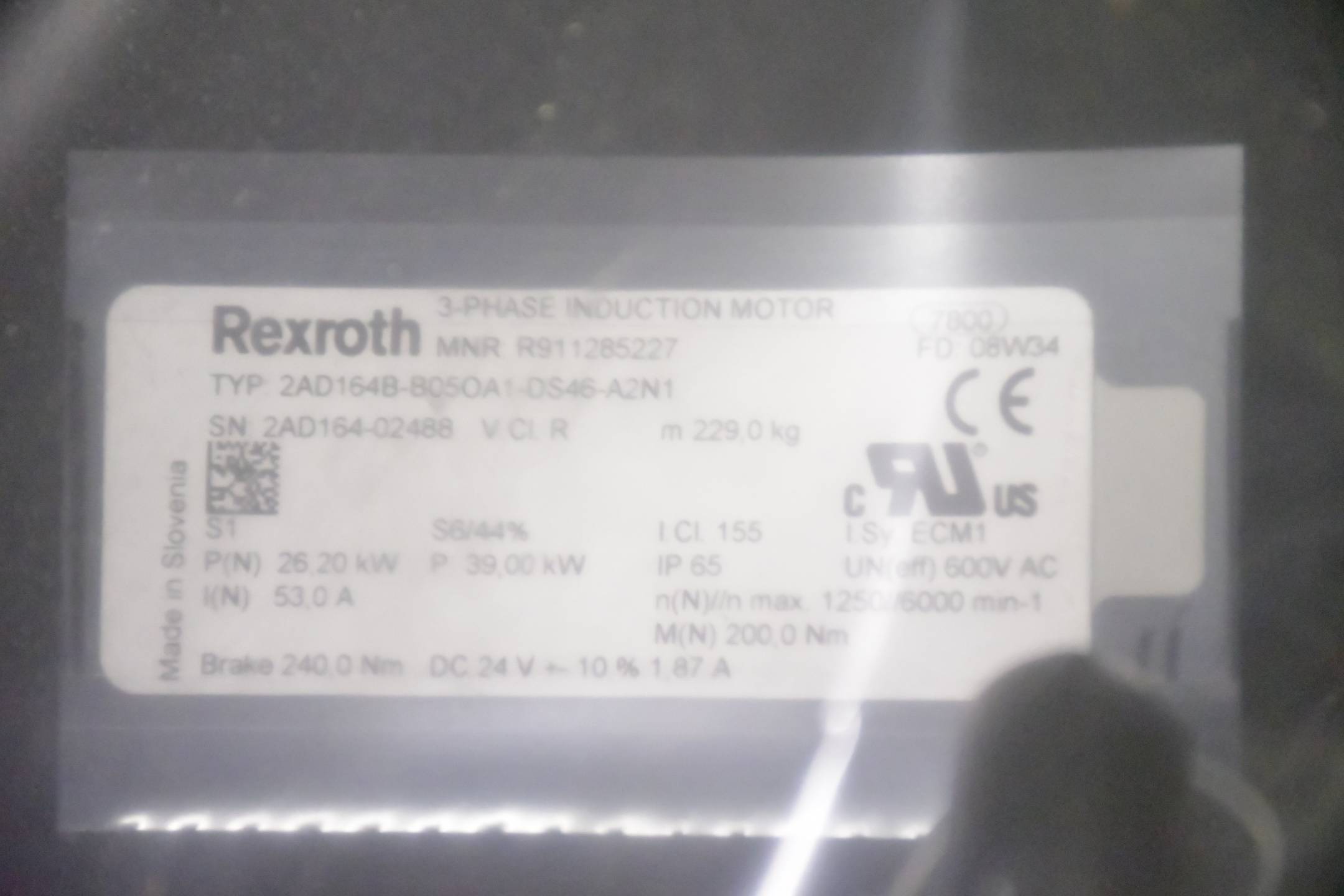 Bosch Indramat Rexroth AC Servomotor 2AD164B-B05OA1-DS46-A2N1 ( R911285227 )
