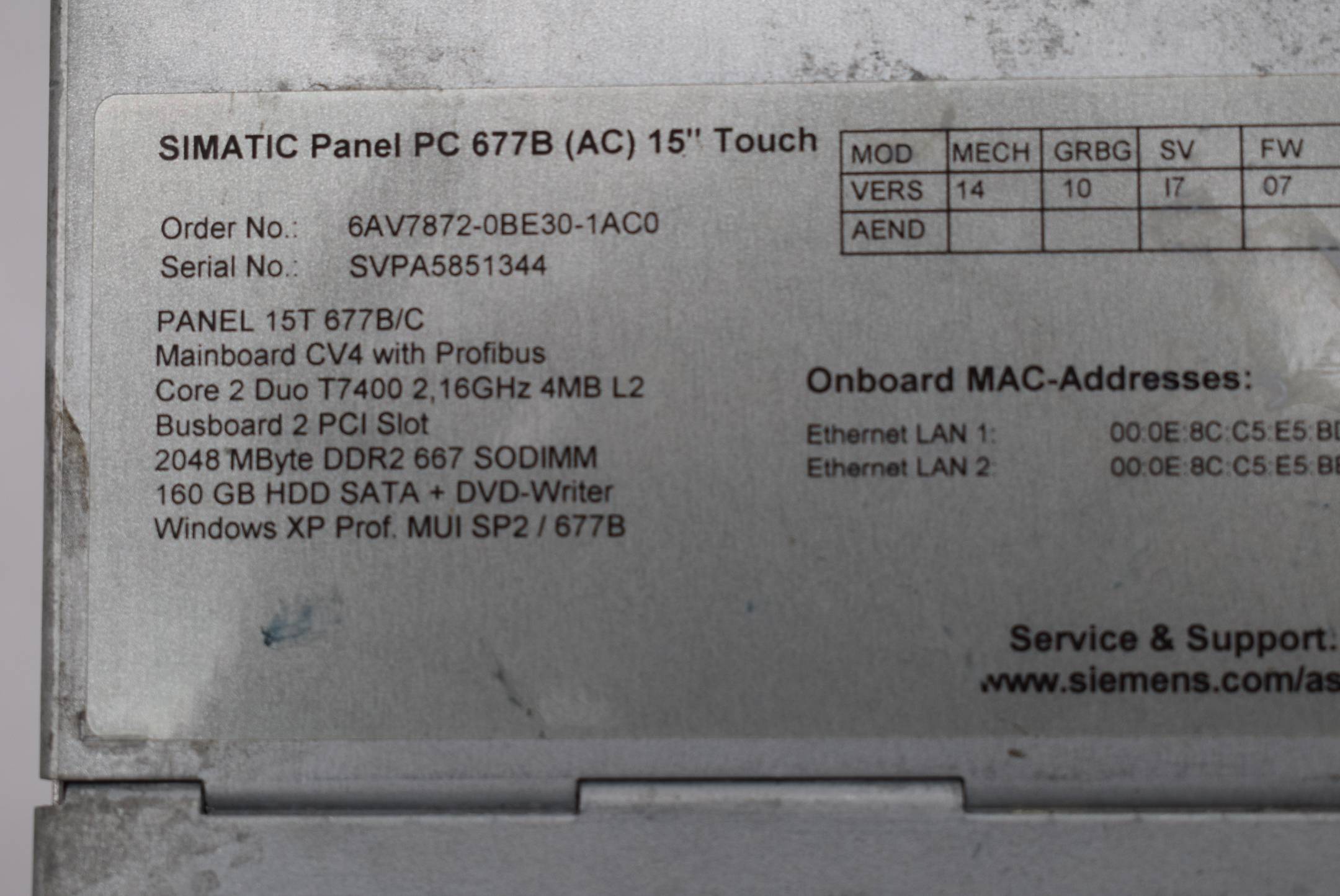 Siemens simatic Panel PC 677 AC 15" Touch 6AV7 872-0BE30-1AC0 ( 6AV7872-0BE30-1AC0 )