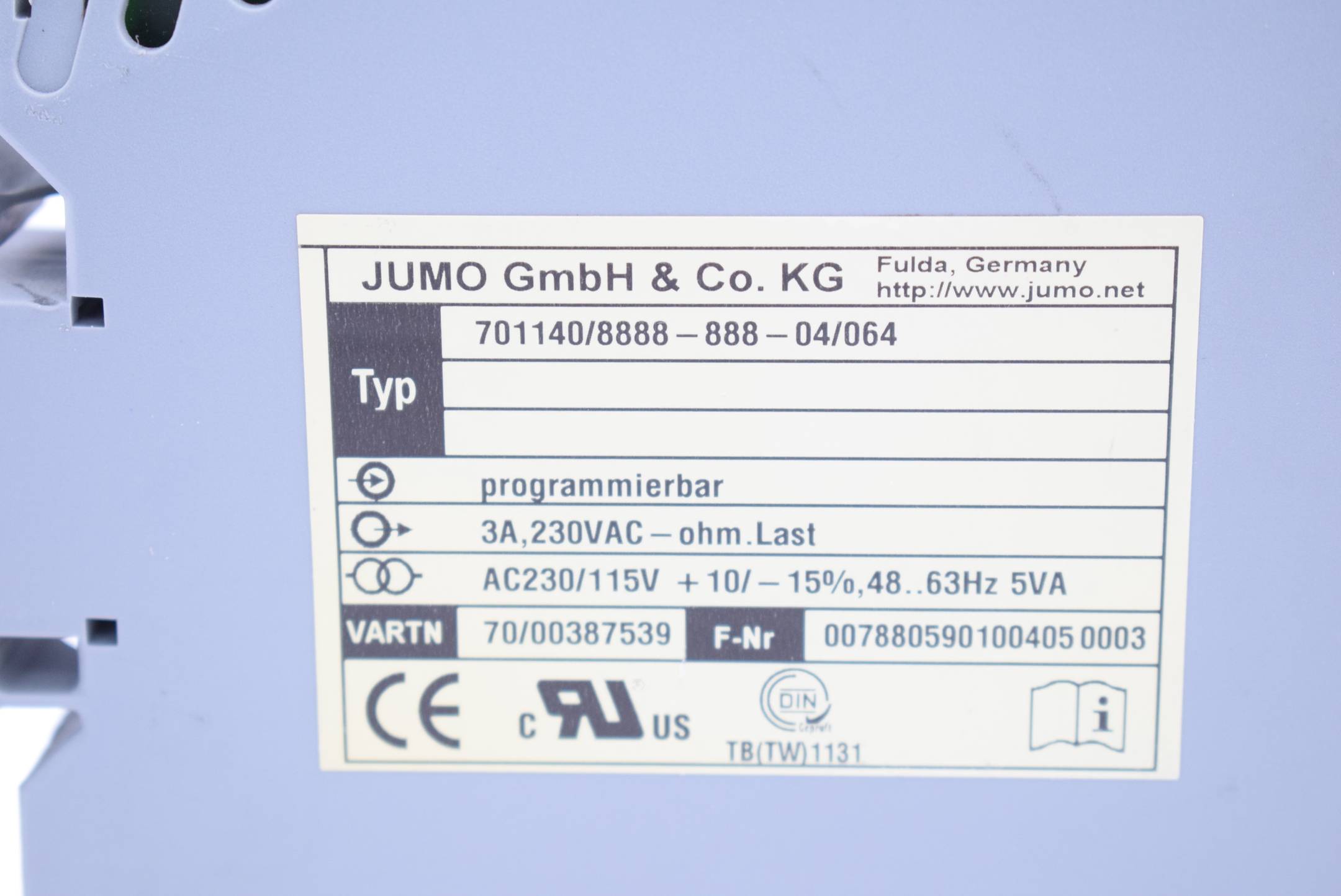 JUMO Temperaturwächter programmierbar 3A 230VAC 701140/8888-888-04/064
