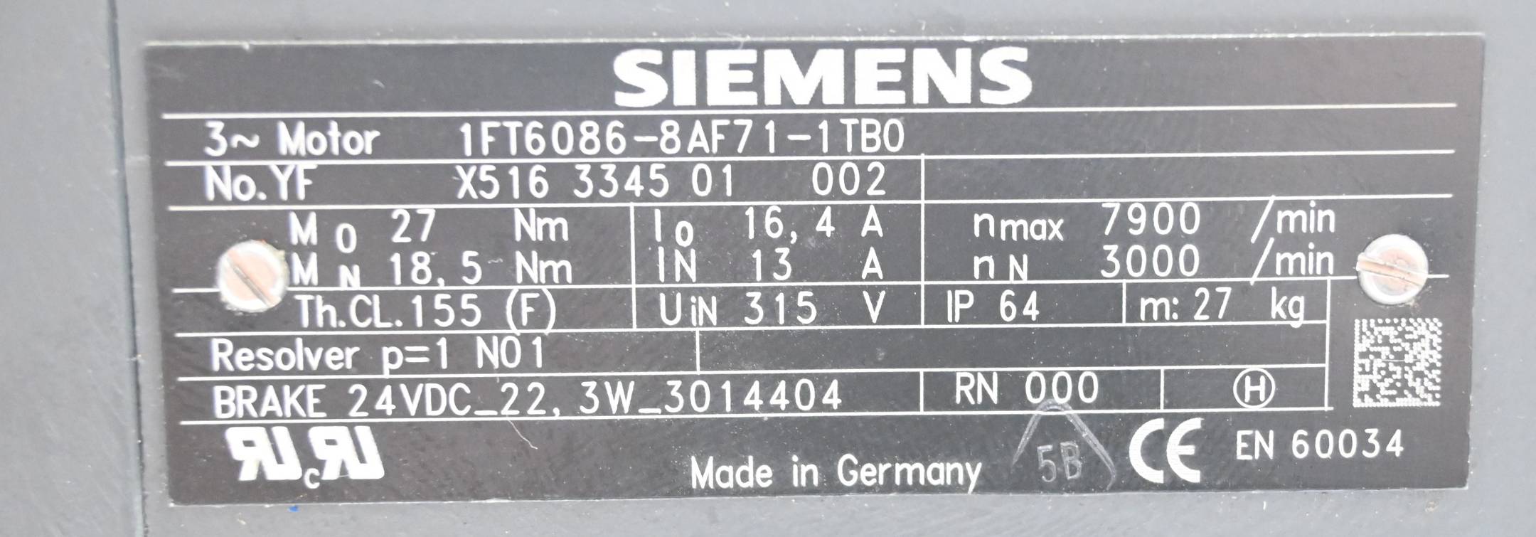 Siemens Simotics S Synchronservomotor 1FT6086-8AF71-1TB0 ( 1FT6 086-8AF71-1TB0 )