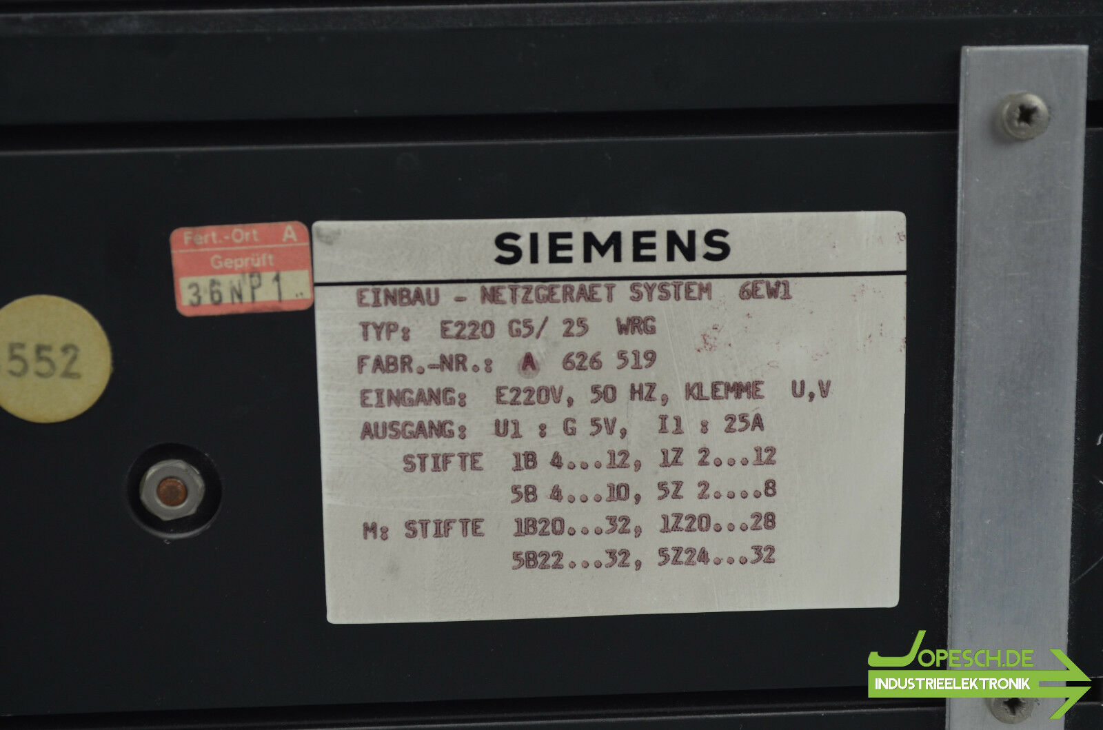 Siemens Einbau-Netzgerät E220 G5/25 WRG 6EW 1160-5DE ( 6EW1160-5DE )