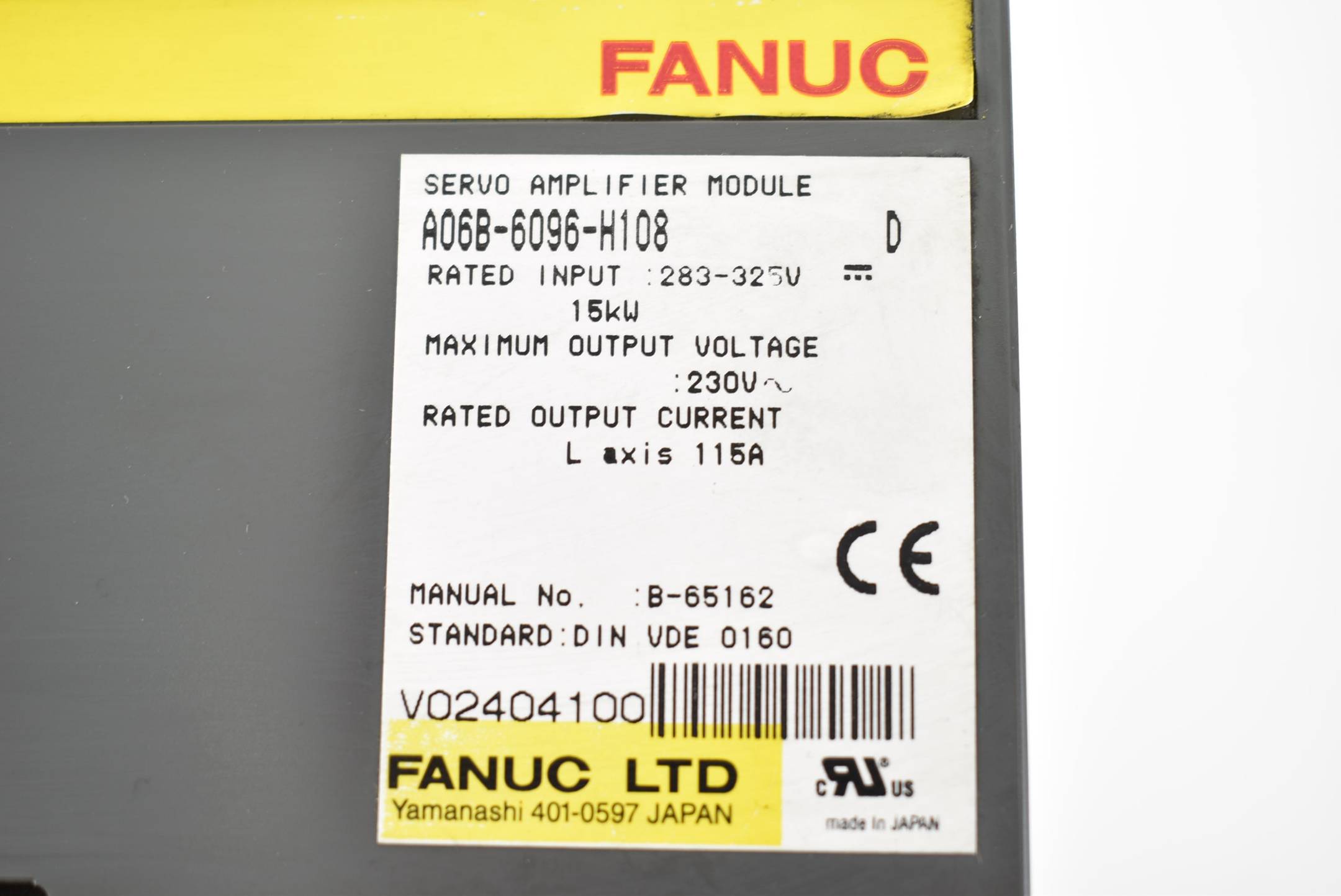 Fanuc Servo Amplifier Module 283-325V 15kW A06B-6096-H108 D
