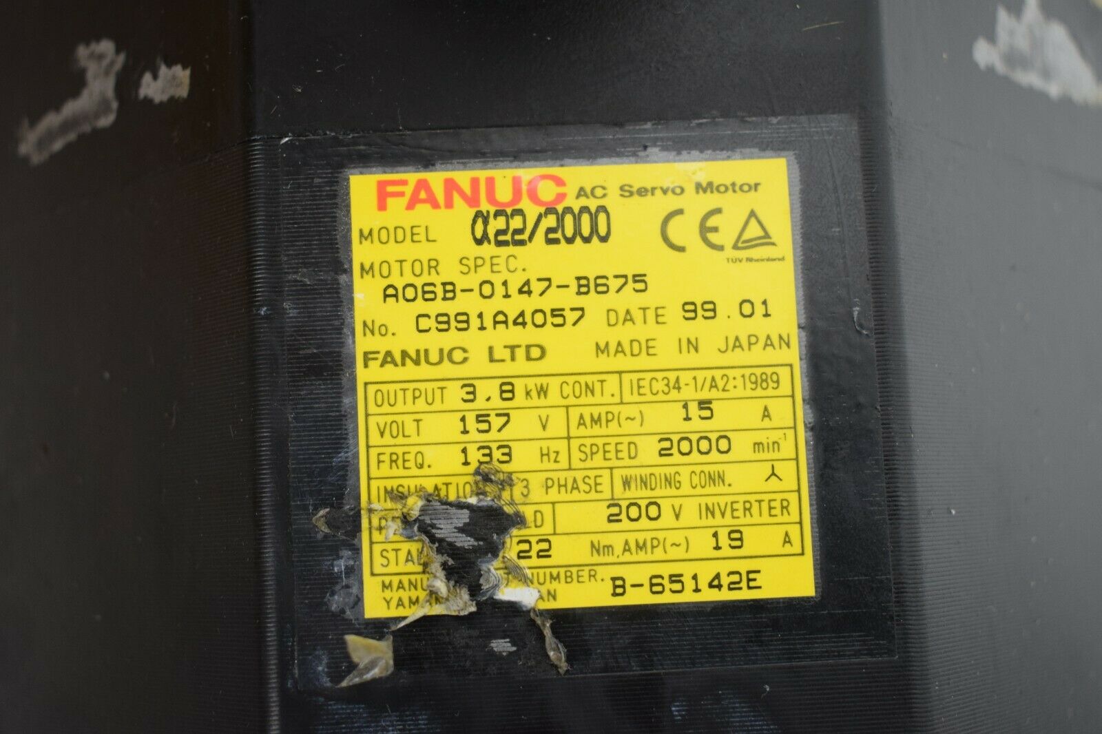 Fanuc AC Servo Motor 022/2000 ( A06B-0147-B675 )