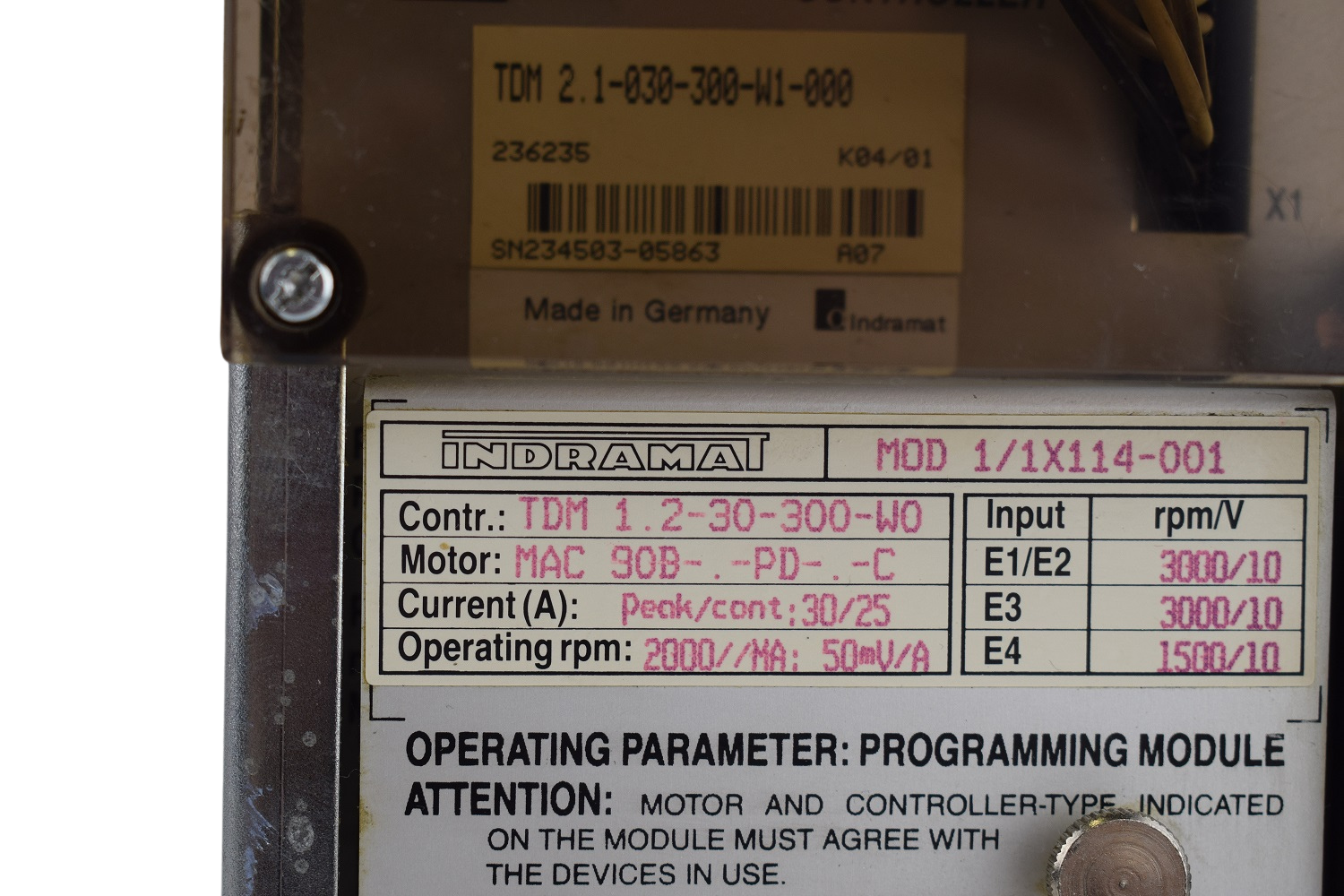 Indramat A.C. Servo TDM 2.1-030-300-W1-000 inkl. MOD 1/1X114-001 