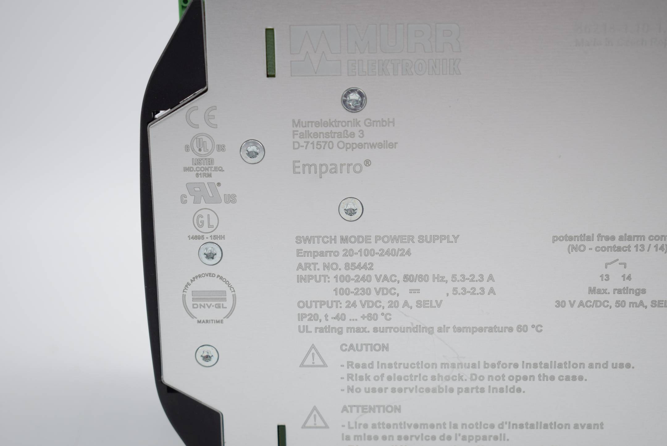Murr Elektronik Emparro Schaltnetzteil 1phasig 100-240VAC 24-28VDC/20A ( 85442 )