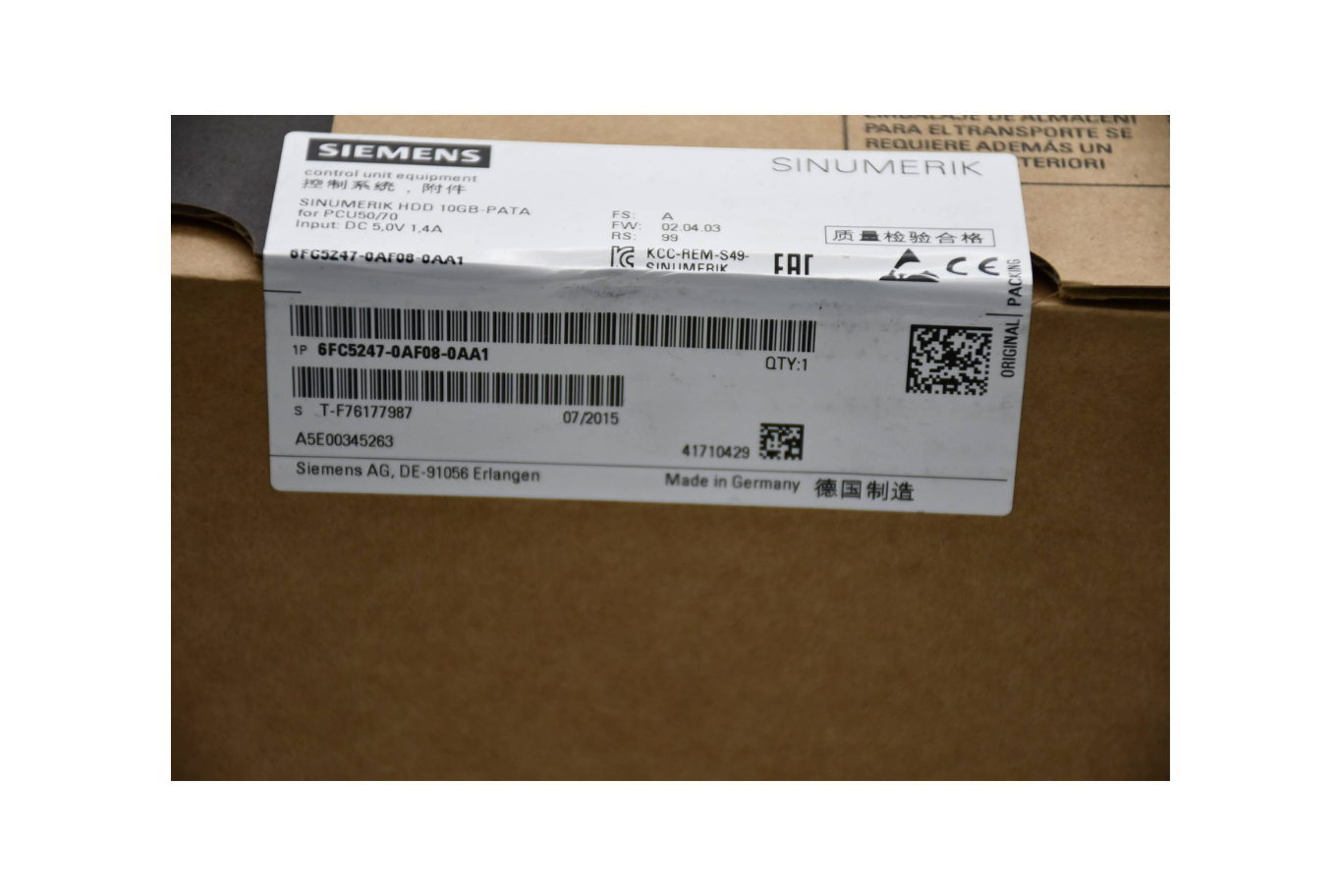 Siemens sinumerik HDD 10GB 6FC5247-0AF08-0AA1 ( 6FC5 247-0AF08-0AA1 ) FS: A