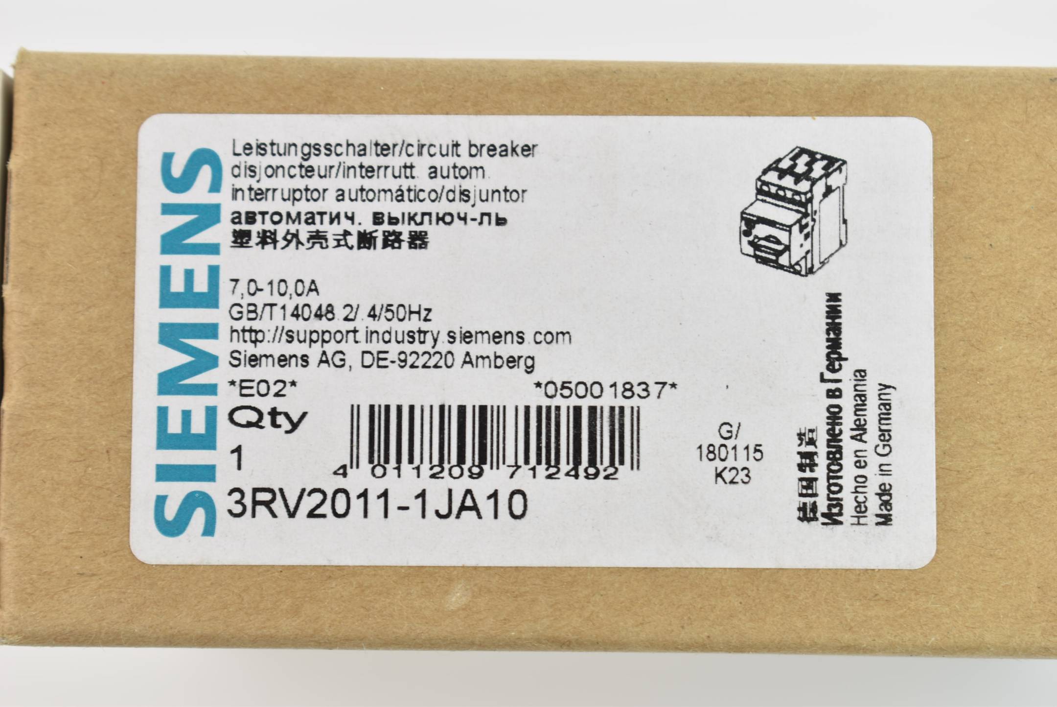 Siemens Sirius Leistungsschalter Baugr. S00 3RV2011-1JA10 ( 3RV2 011-1JA10 ) E2
