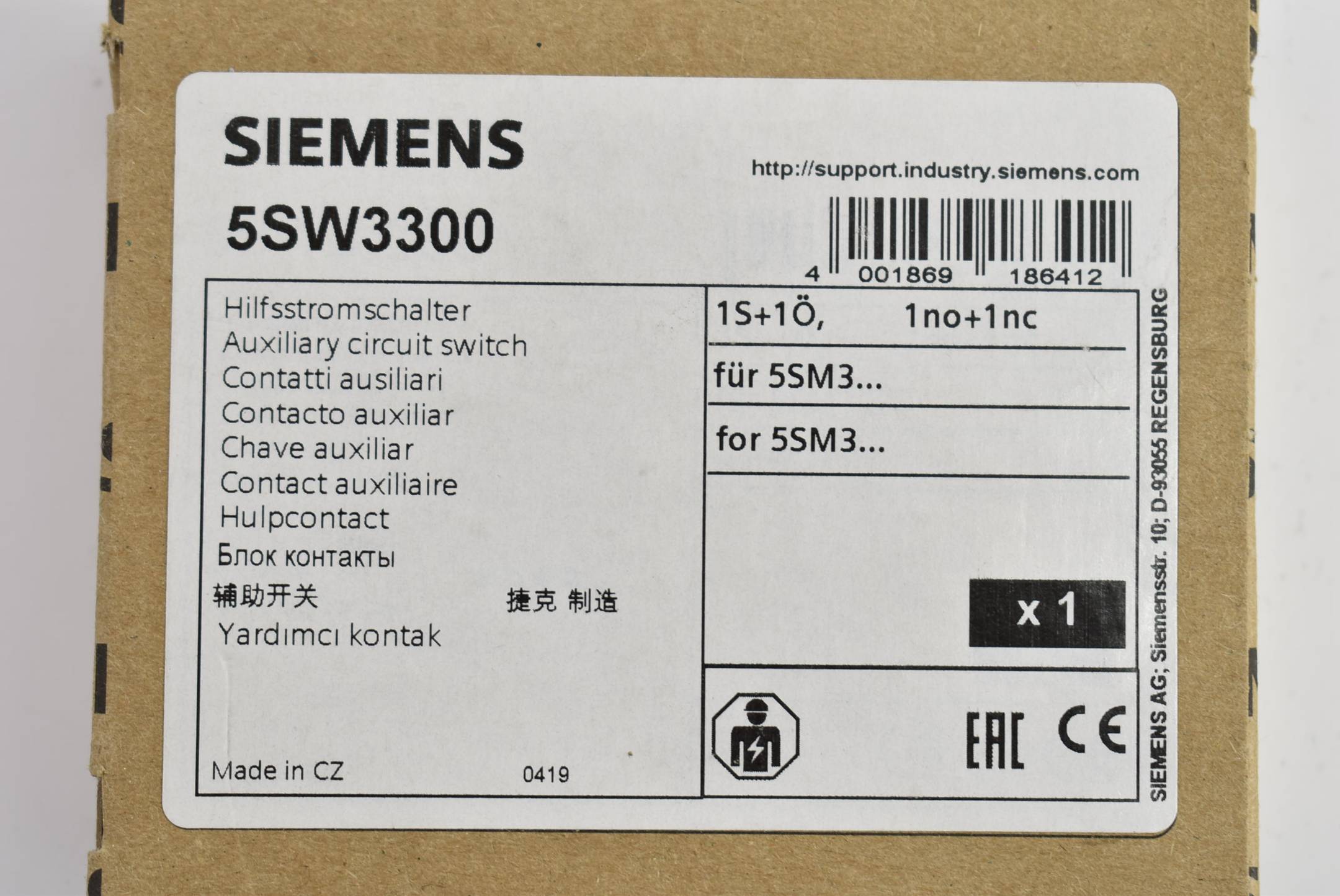 Siemens Hilfsstromschalter für FI-Schutzschalter 16A-80A 1S+1Ö 5SM3 5SW3300