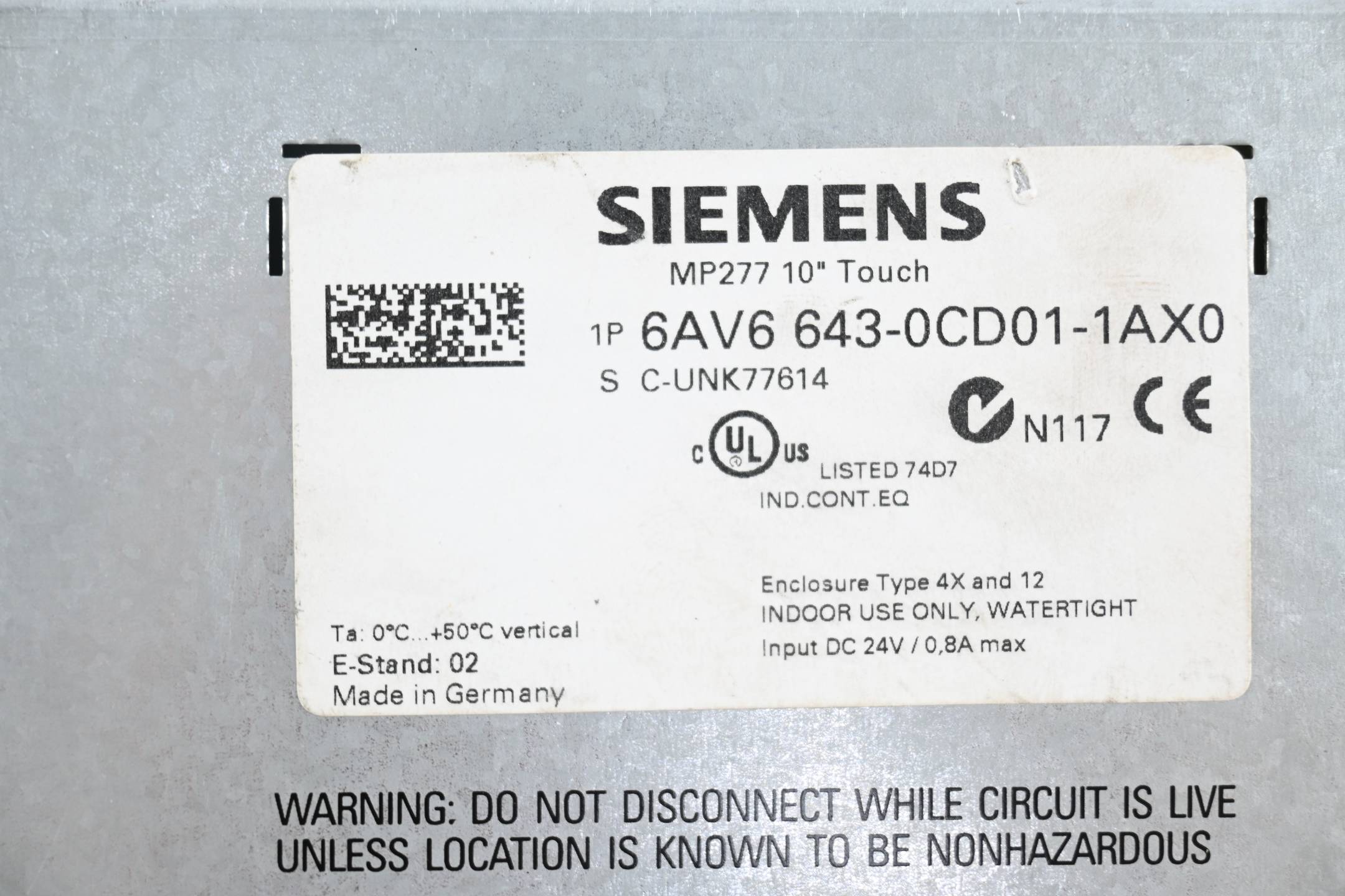 GENERALÜBERHOLT Siemens Simatic MP277 10" Touch Multipanel 6AV6643-0CD01-1AX0 