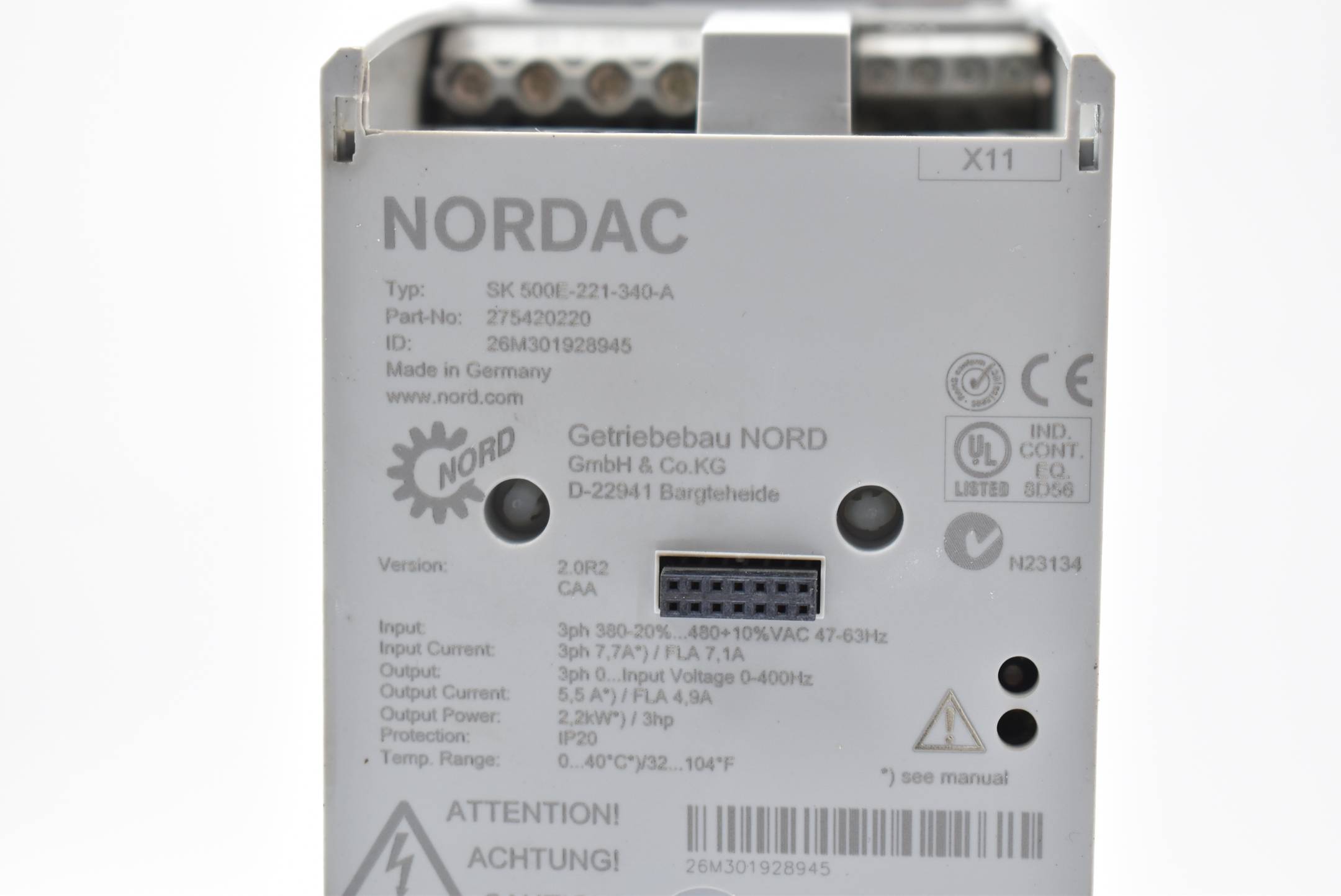 Nordac Umrichter 380+480VAC 2,2KW SK 500E-221-340-A ( 275420220 ) + SK TU3-CTR