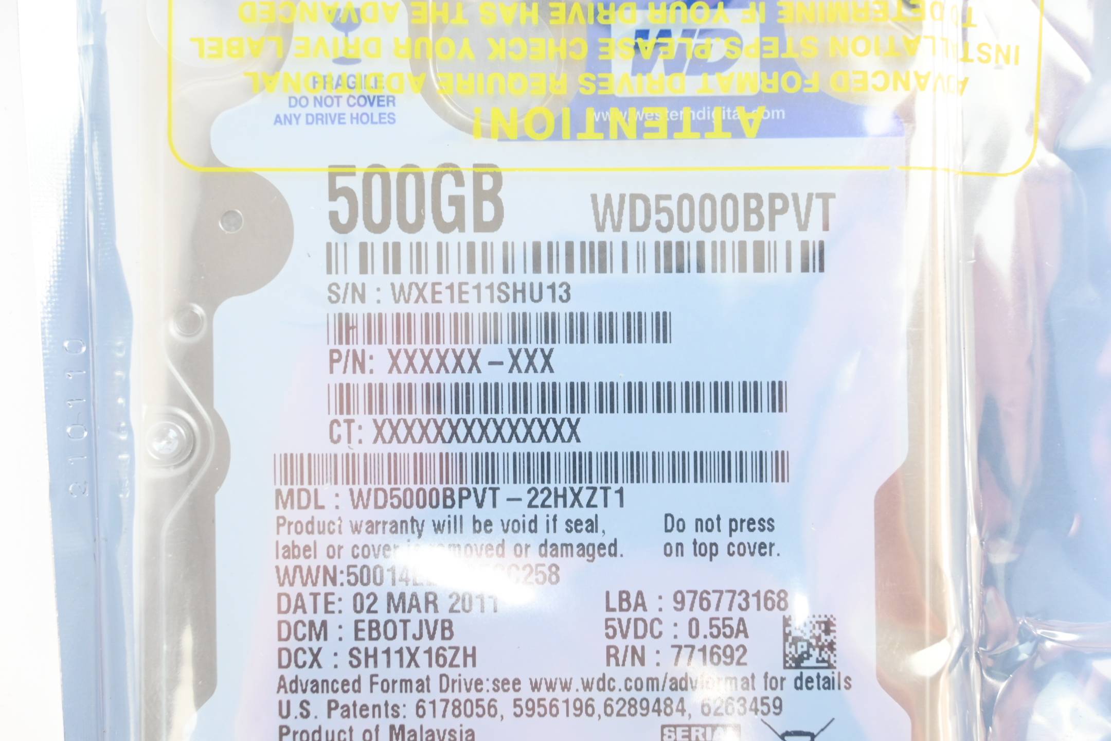 Western Digital Festplatte 500GB WD5000BPVT