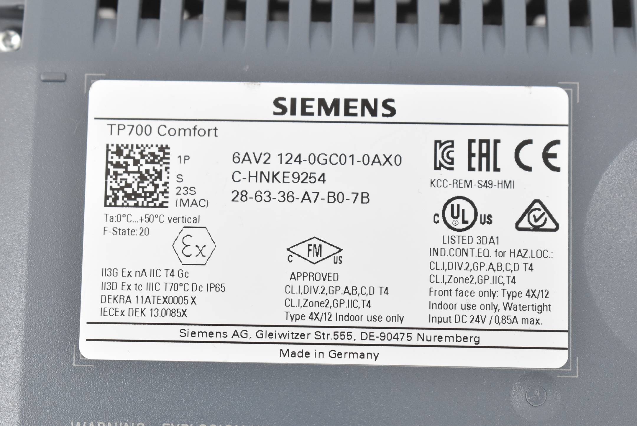 Siemens Simatic HMI TP700 Comfort 6AV2 124-0GC01-0AX0 ( 6AV2124-0GC01-0AX0 ) E20