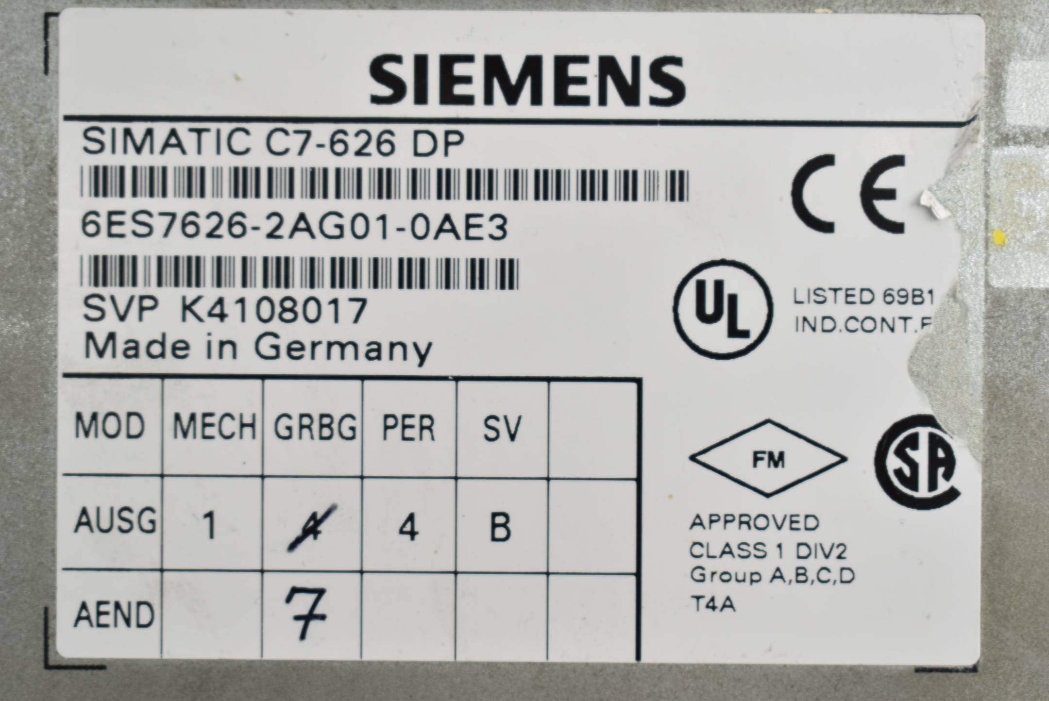 DEFEKT Siemens simatic C7-626 DP 6ES7 626-2AG01-0AE3 ( 6ES7626-2AG01-0AE3 )