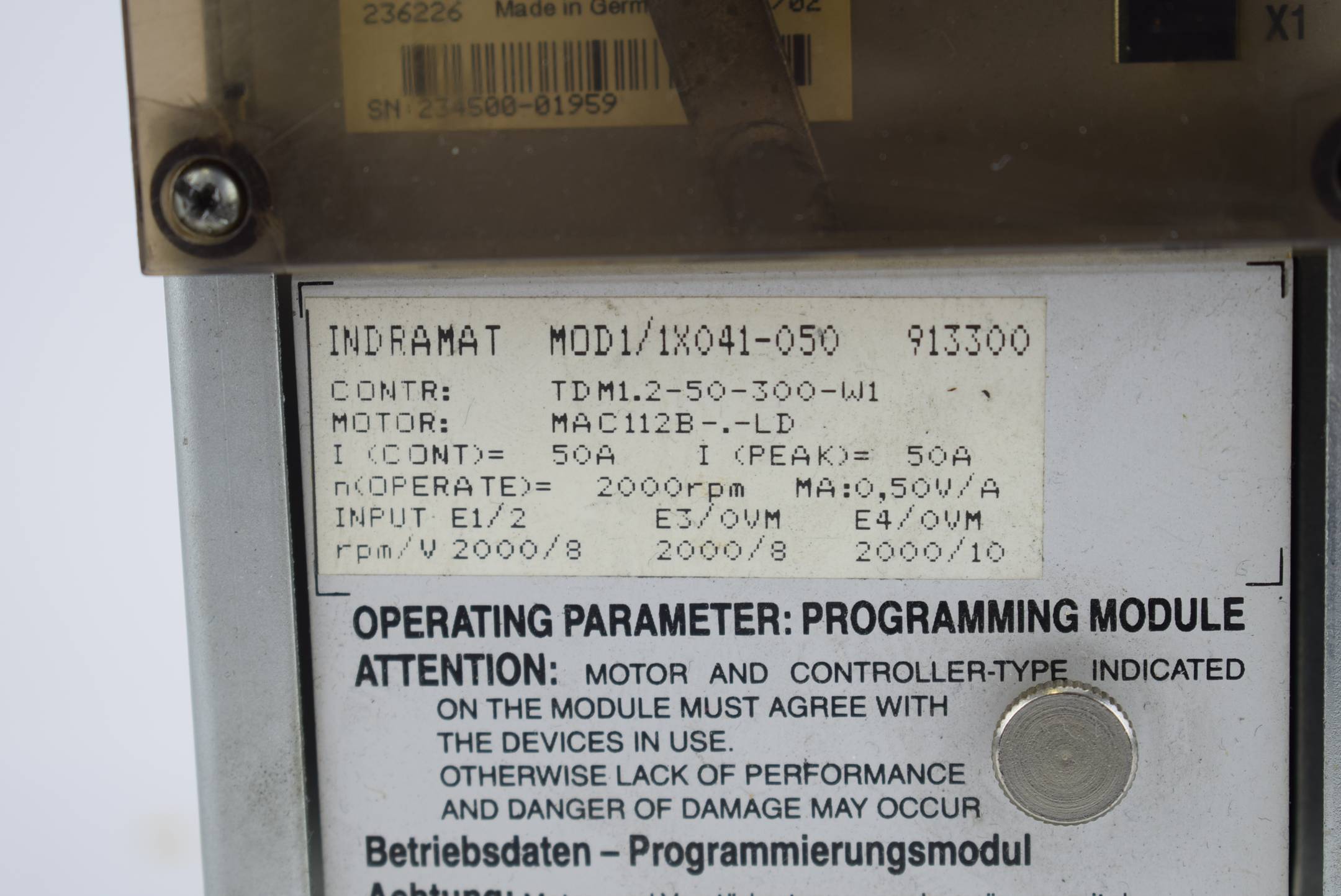 Indramat A.C. Servo Controller TDM 1.2-050-300-W1-220 inkl. MOD1/1X041-050