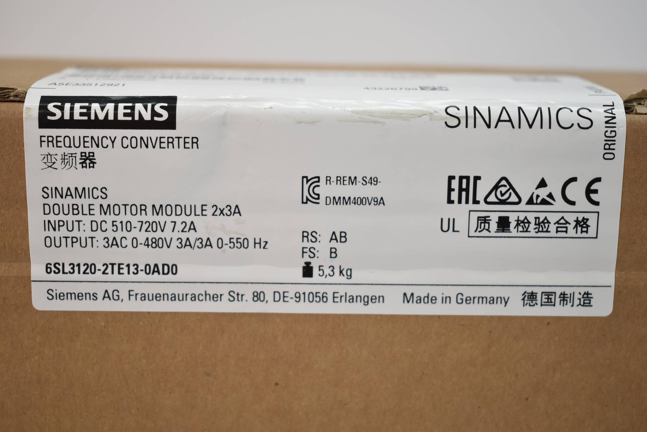 Siemens sinamics S120 DMM 6SL3 120-2TE13-0AD0 ( 6SL3120-2TE13-0AD0 ) E.B