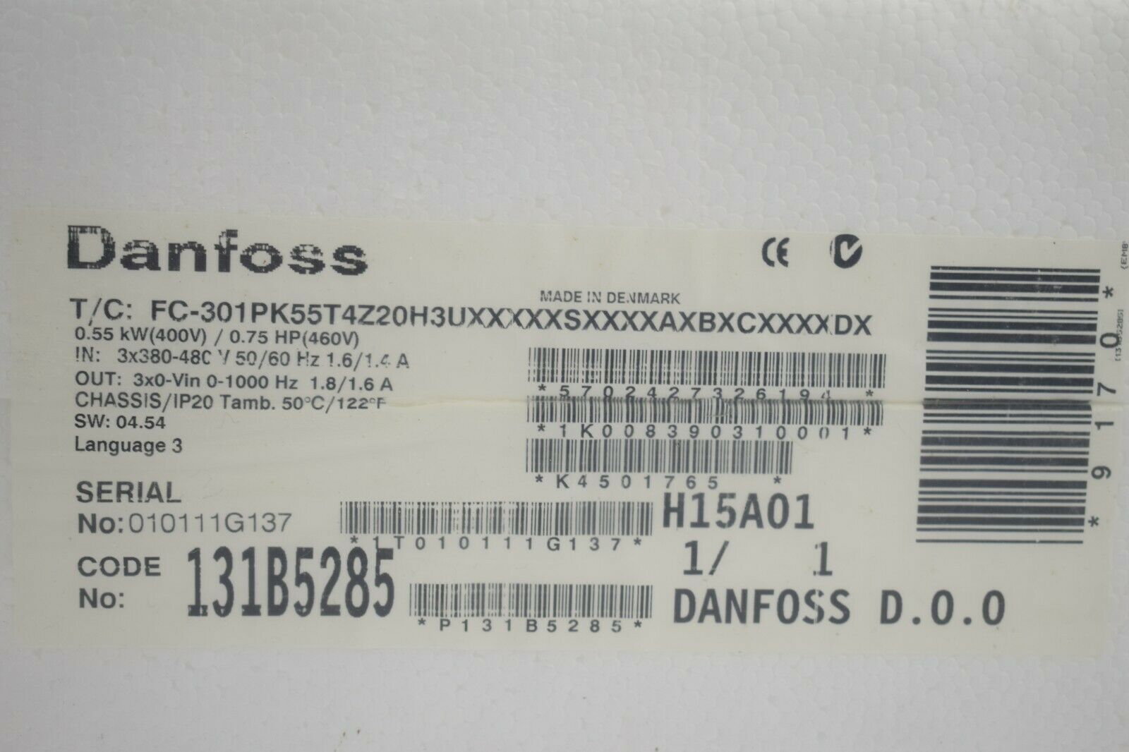 Danfoss FC-301PK55T4Z20H3UXXXXXSXXXXAXBXCXXXXDX ( 131B5285 )