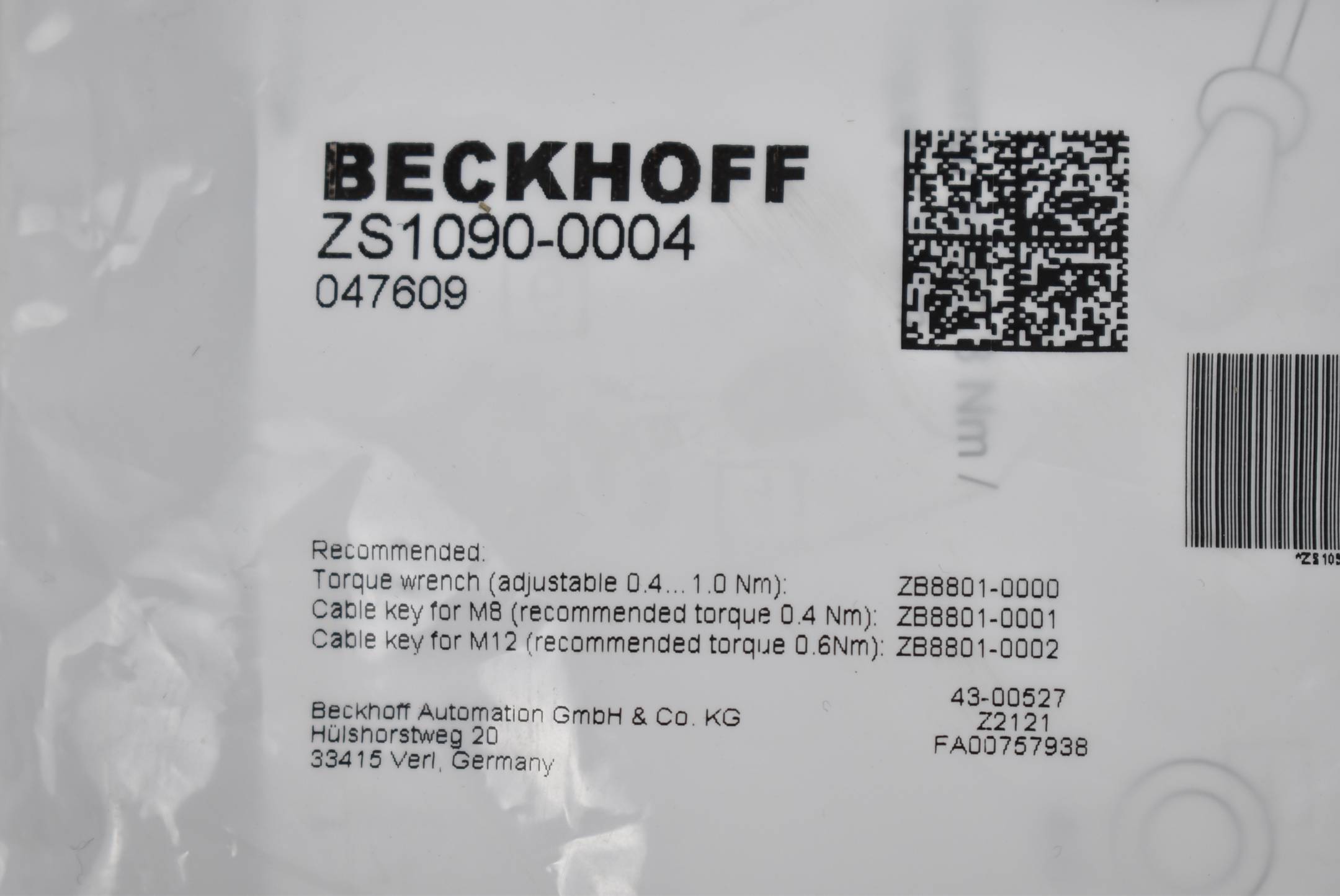 Beckhoff M12-Stecker feldkonfektionierbar IP67 geschirmt ZS1090-0004