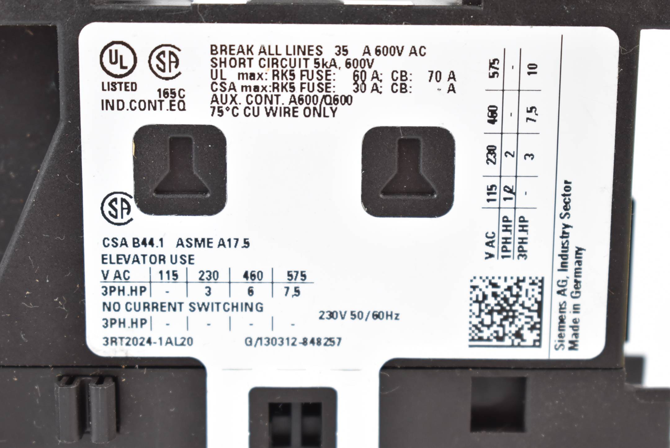 Siemens Leistungsschütz AC-3e/AC-3 12 A 5,5 kW 3RT2024-1AL20 ( 3RT2 024-1AL20 )